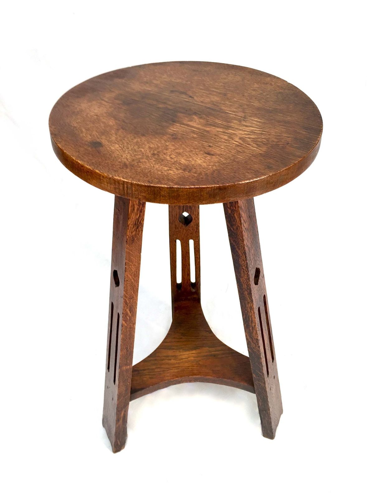 Antique Oak Wooden Carved Arts & Crafts Side Lamp Table / Plant Stand C.1930