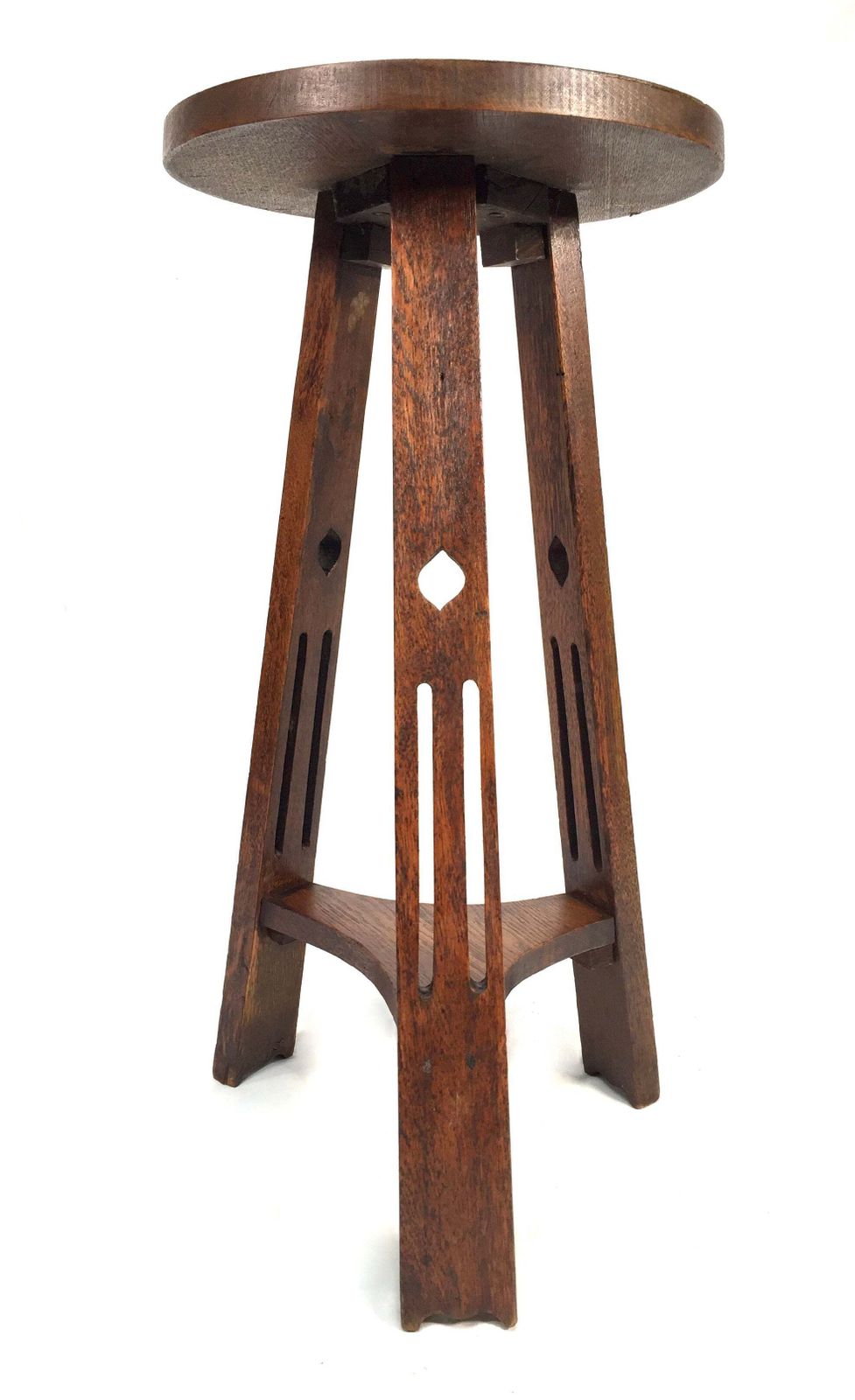 Antique Oak Wooden Carved Arts & Crafts Side Lamp Table / Plant Stand C.1930 photo Furniture