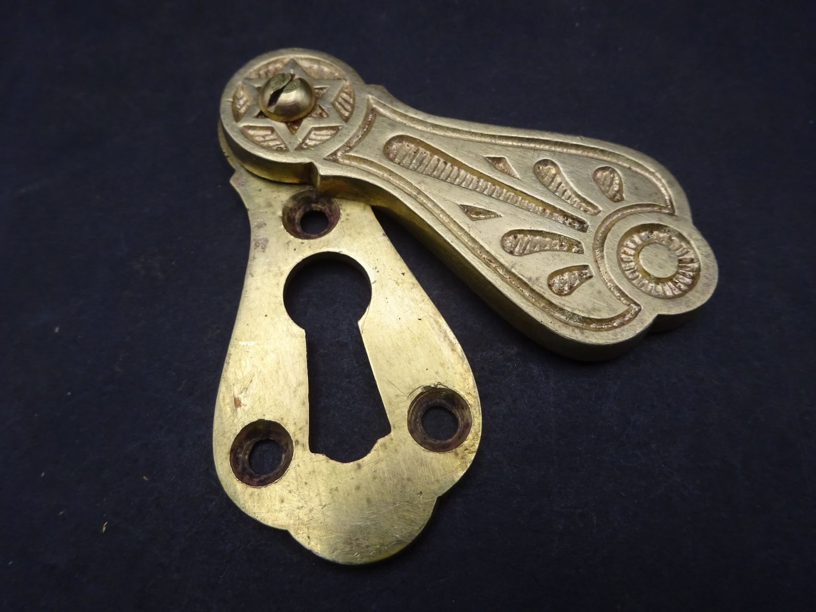 Home Fixtures Antique Reclaimed Louis XVI Style Brass Escutcheon With Key Cover photo