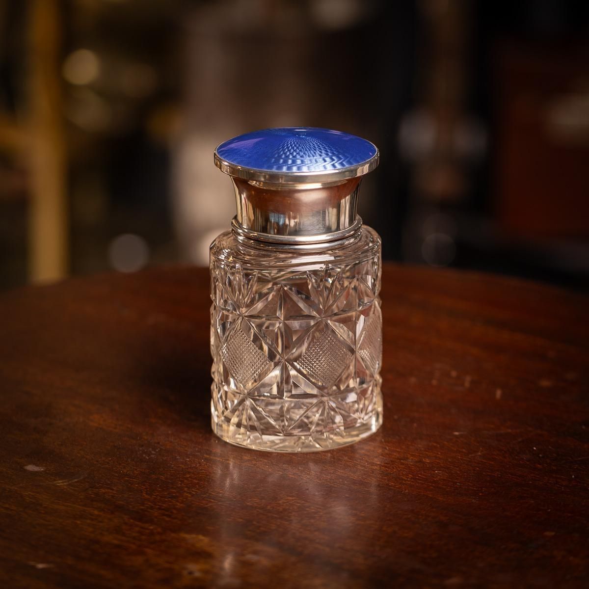 Antique Silver Mounted Guilloché Enamel Jar By Henry Perkins, 1929 photo furniture