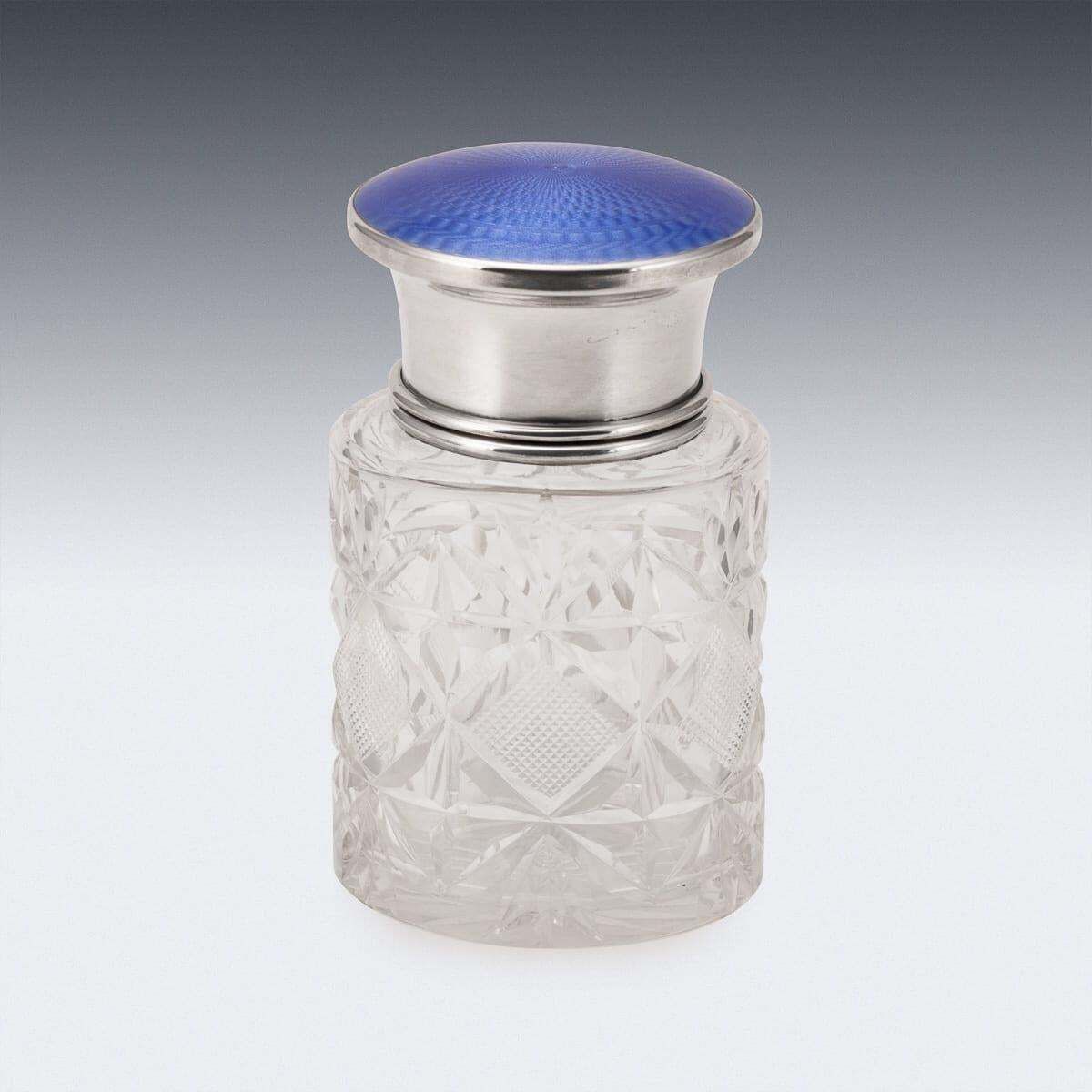 Antique Silver Mounted Guilloché Enamel Jar By Henry Perkins, 1929 photo for sale