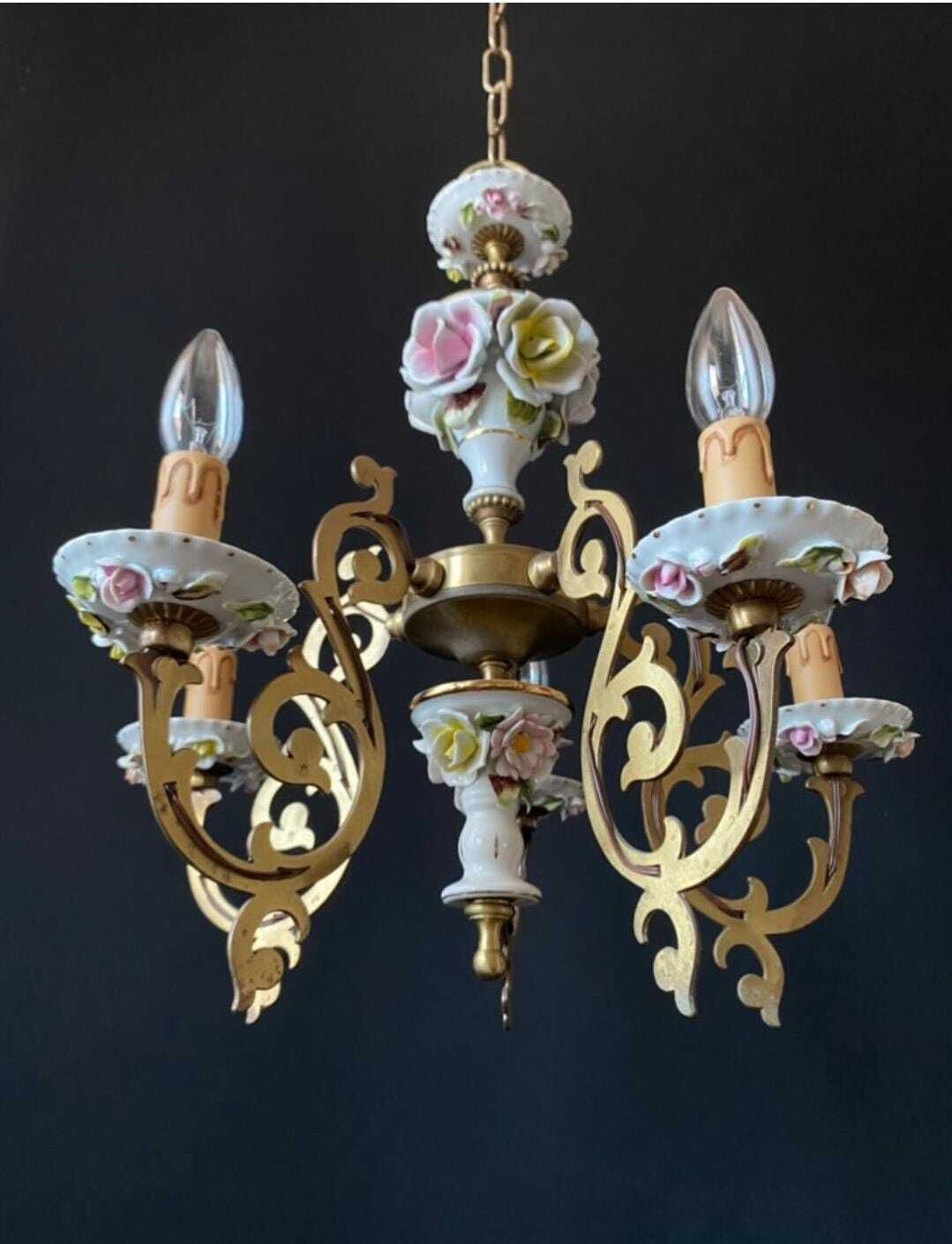 Lustre d'époque en céramique et laiton photo buy