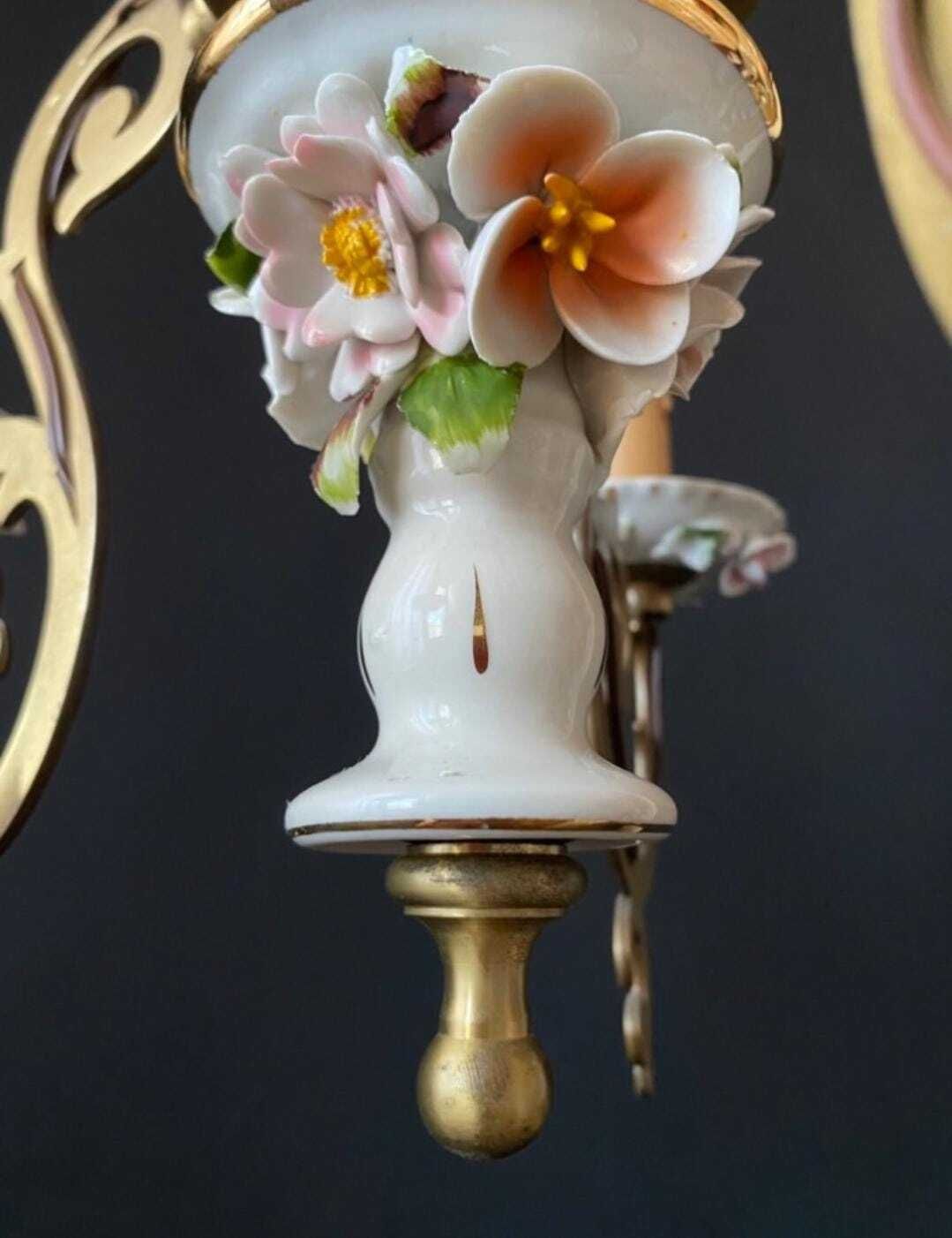 photo for sale Lustre d'époque en céramique et laiton