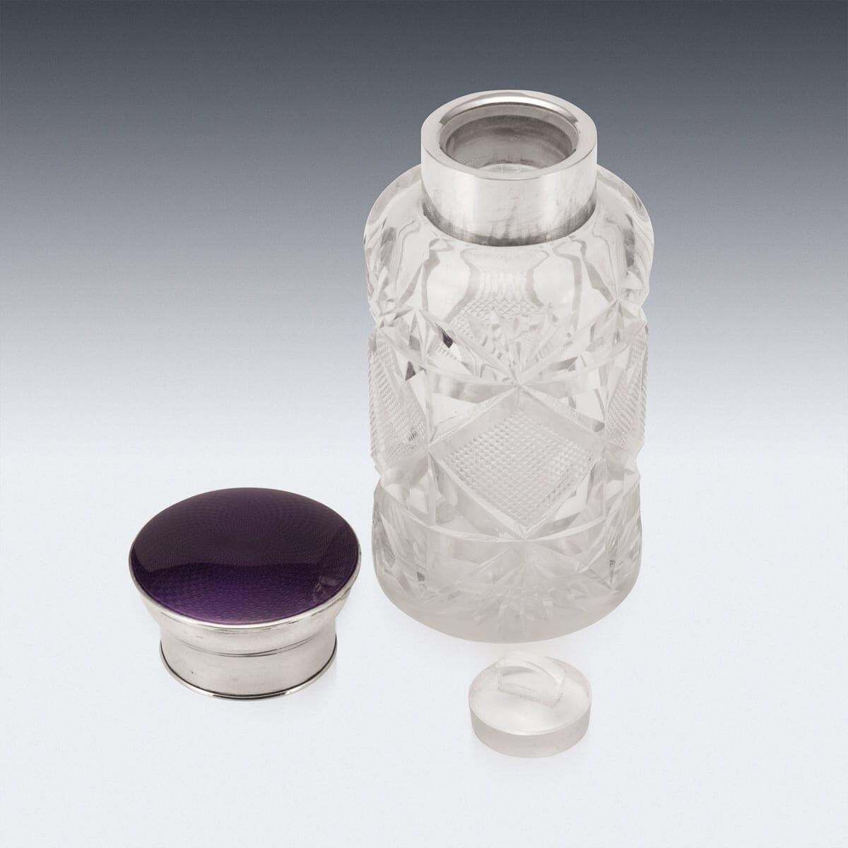 20th Century English Solid Silver, Guilloché Enamel & Cut Crystal Jar C.1927 photo vinterior