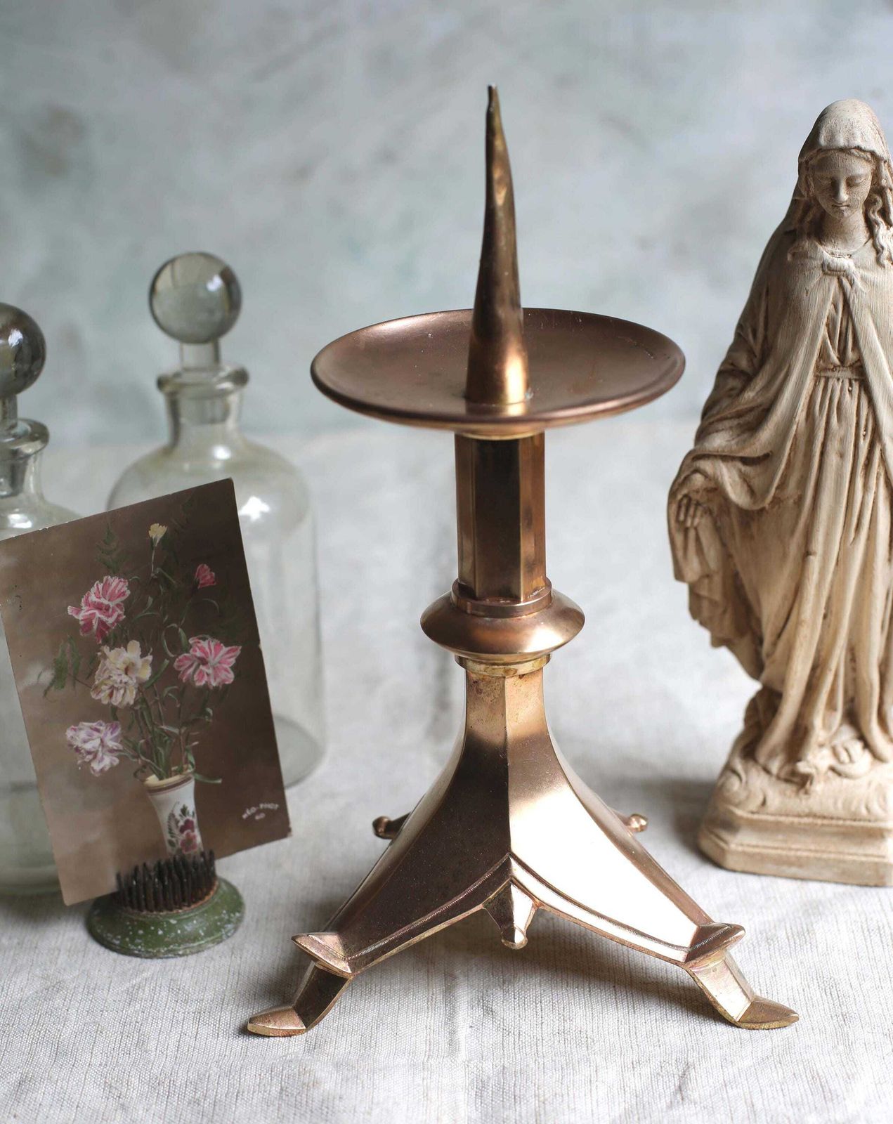 Antique French Alter Candlestick Bronze Gothic Church Candleholder Candlestick photo 114.0