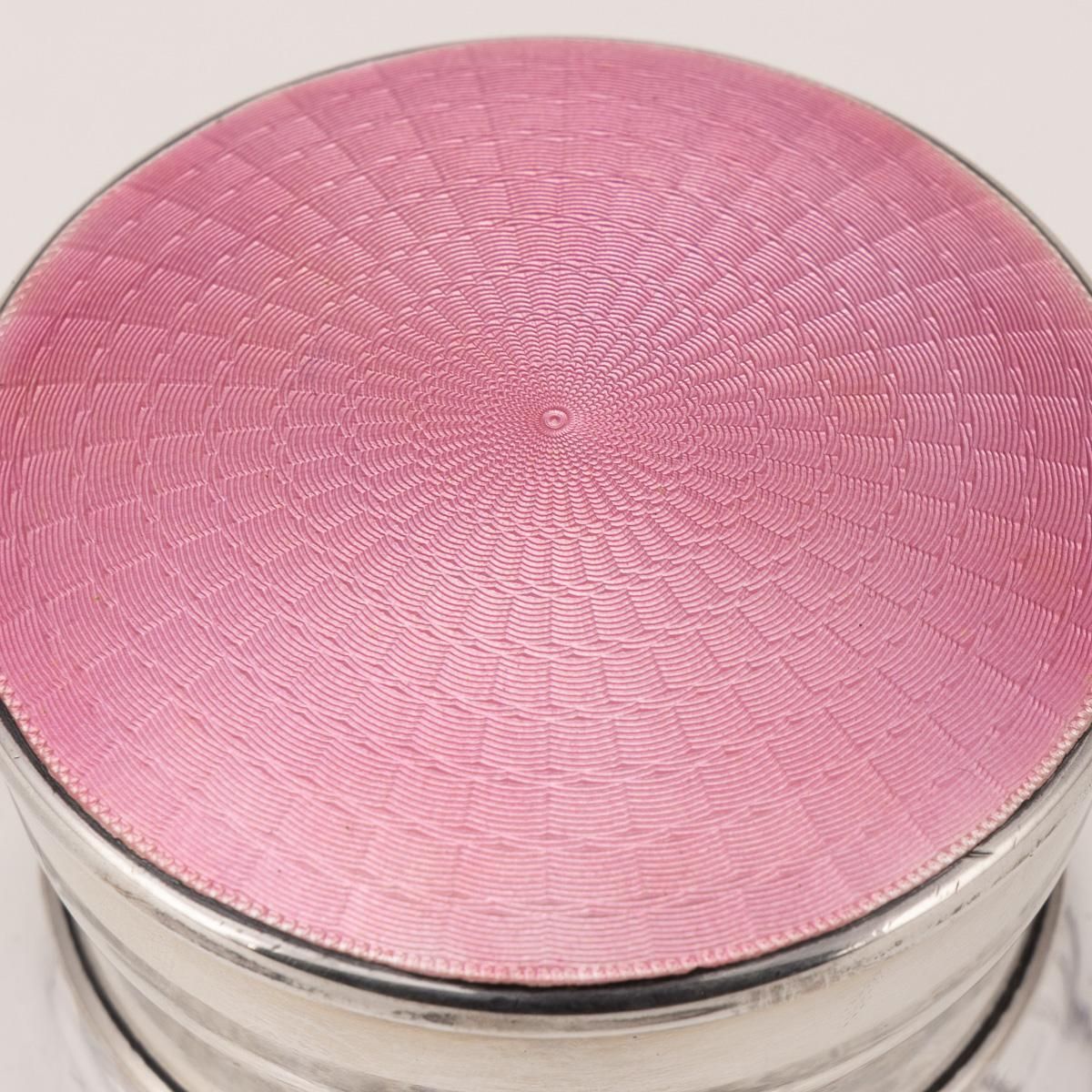 Antique Silver Mounted Guilloché Enamel Jar By Adie Brothers, 1927 photo vintage