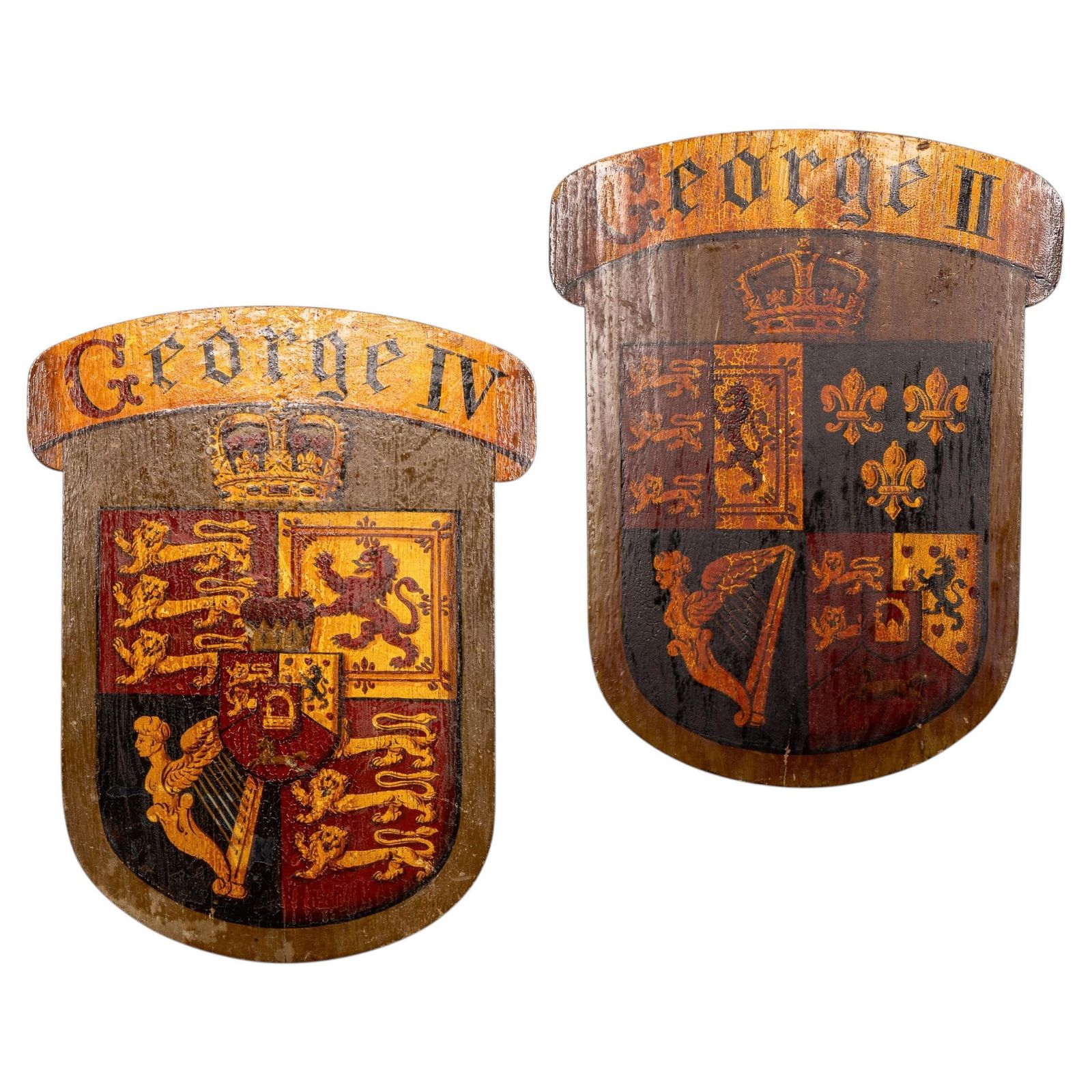 Pair Of 18thc English Hand Painted King George II & King George IV Shields