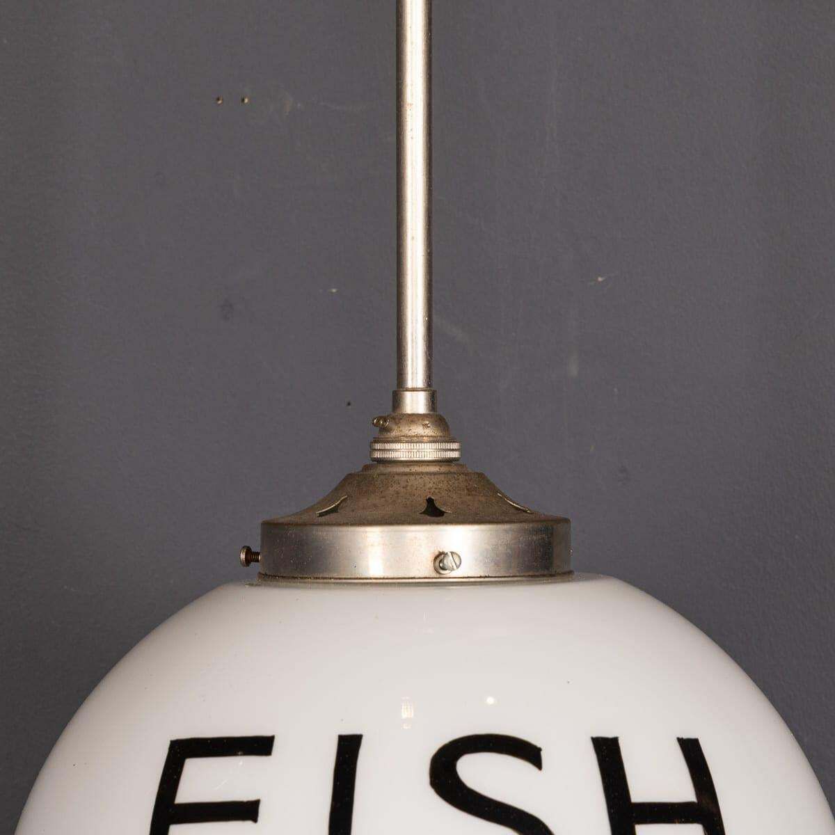 Lighting 20th Century Set Of Three White Opaline Grocery Pendant Lights C.1930 photo
