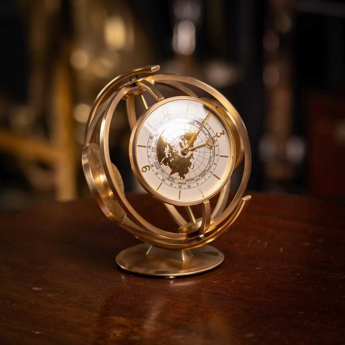 Vintage Swiss Gilded Rotating Desk Compendium, World Time Clock, 1960 photo furniture