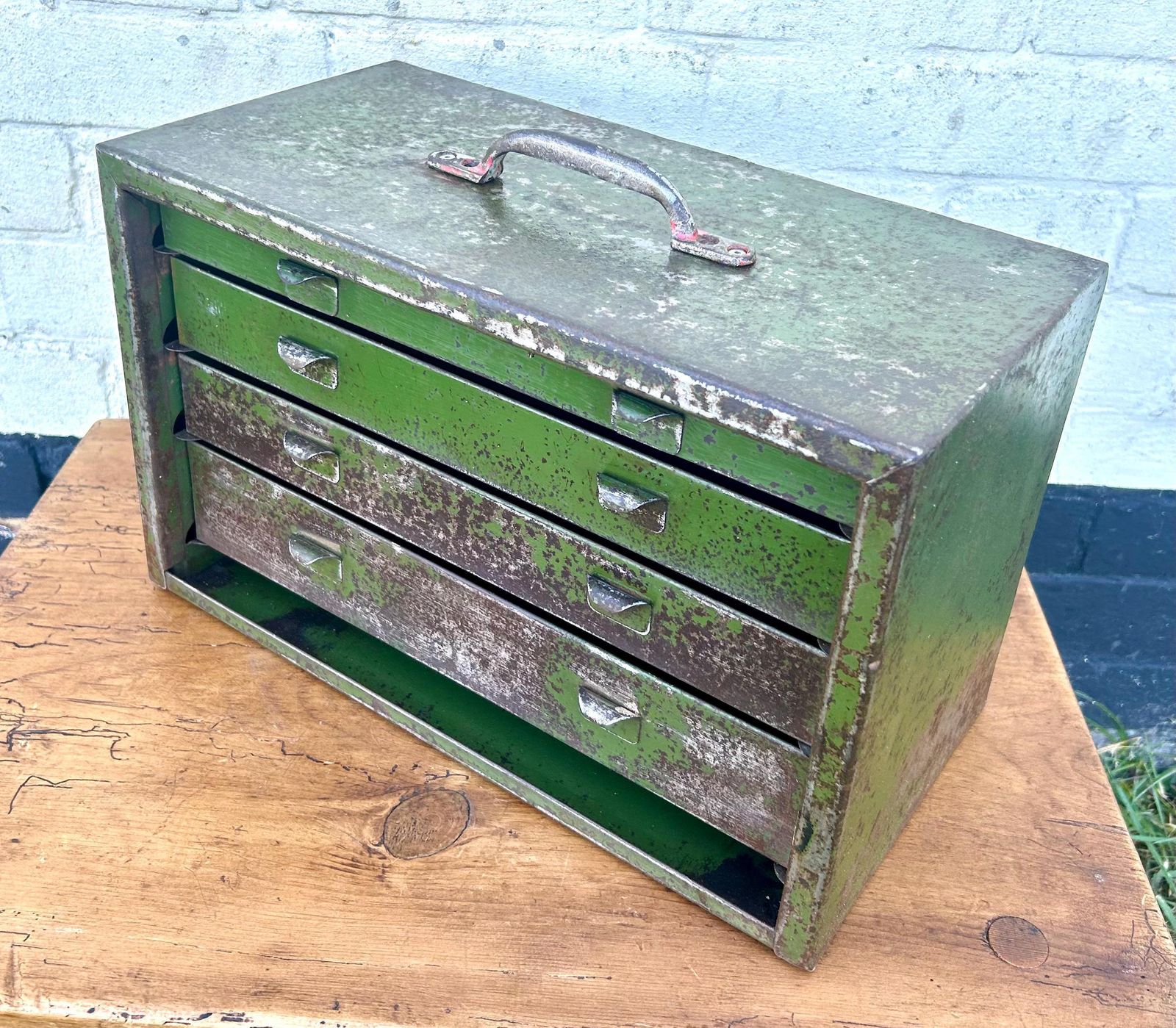 Metal Green Four Drawers Engineers Tool Cabinet Industrial Antique Vintage Storage Chest Cupboard Carpenters Box photo Furniture
