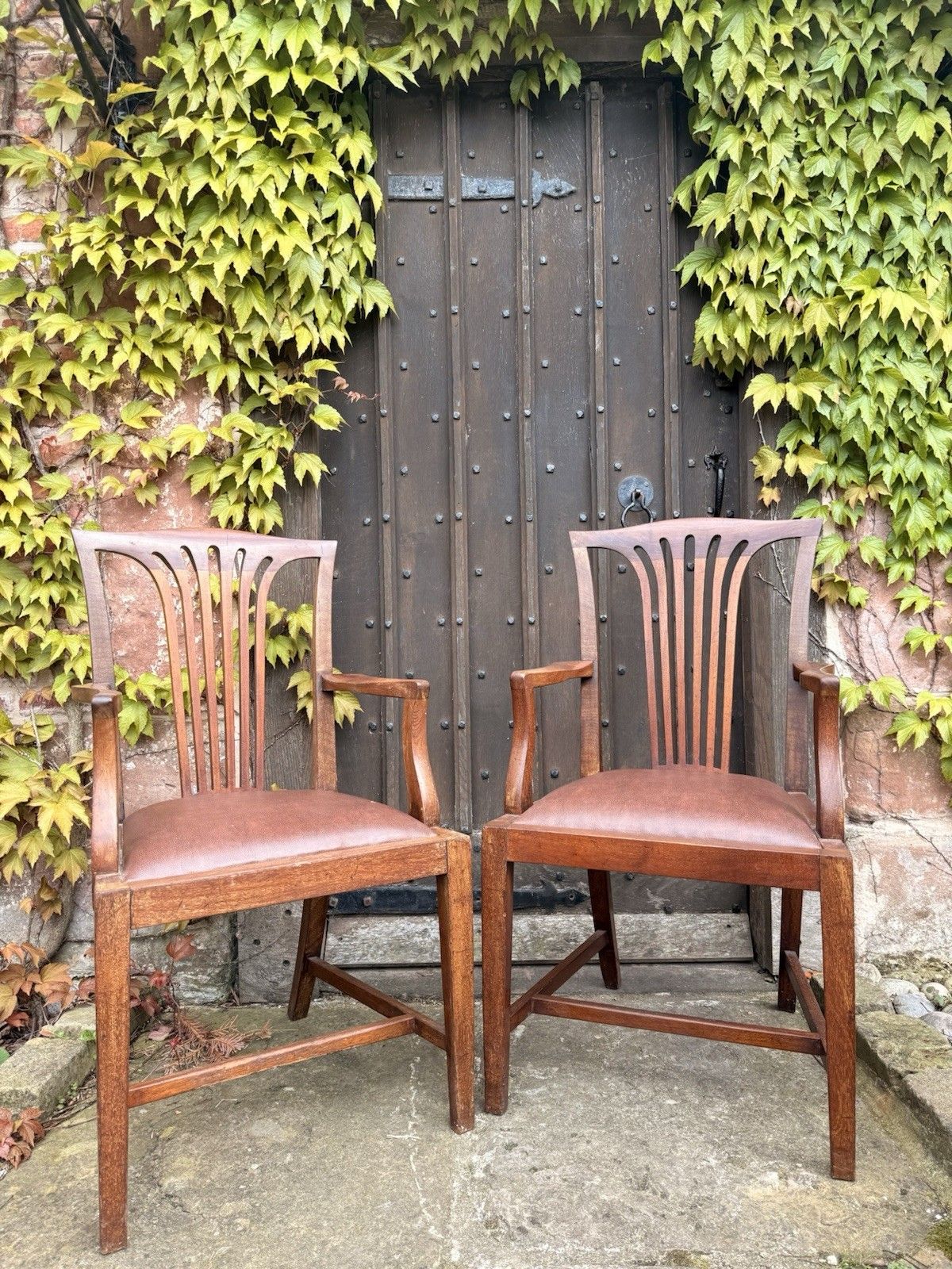 Set 8 Antique Mahogany Arts & Crafts Drop In Slat Back Kitchen Dining Chairs photo vintage