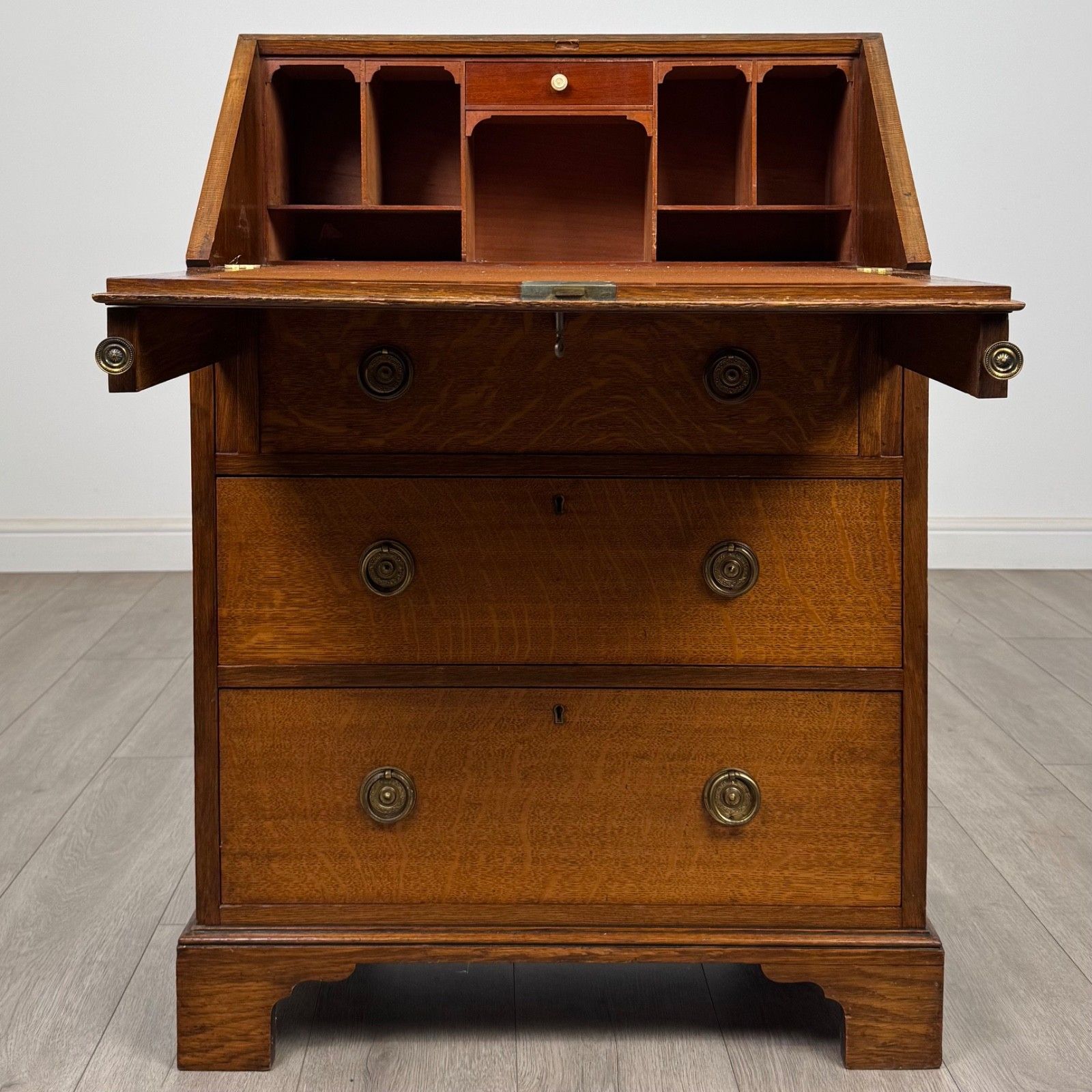 Antique 20th Century Edwardian Bureau In Golden Oak ( Af 5698 ) photo furniture