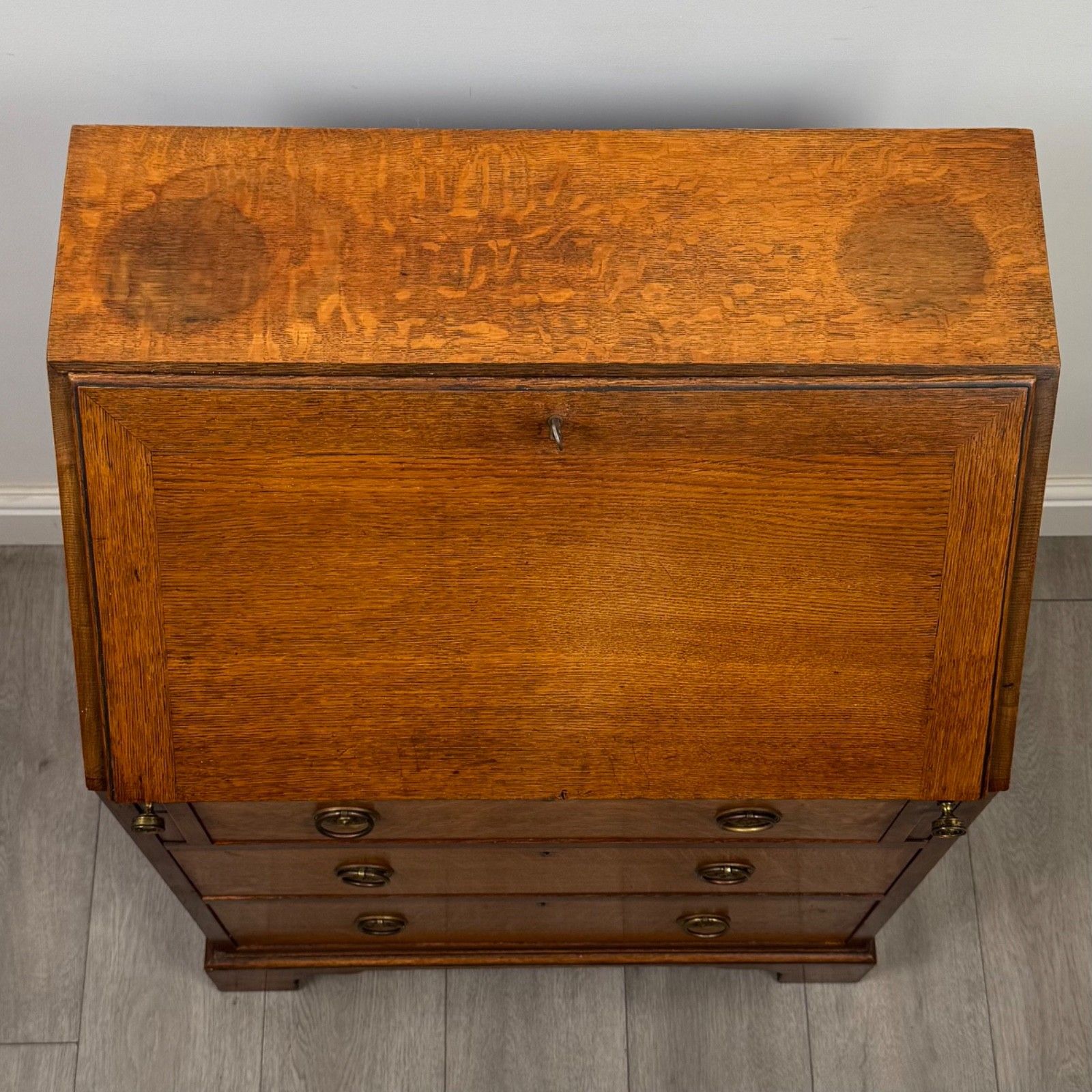 photo for sale Antique 20th Century Edwardian Bureau In Golden Oak ( Af 5698 )