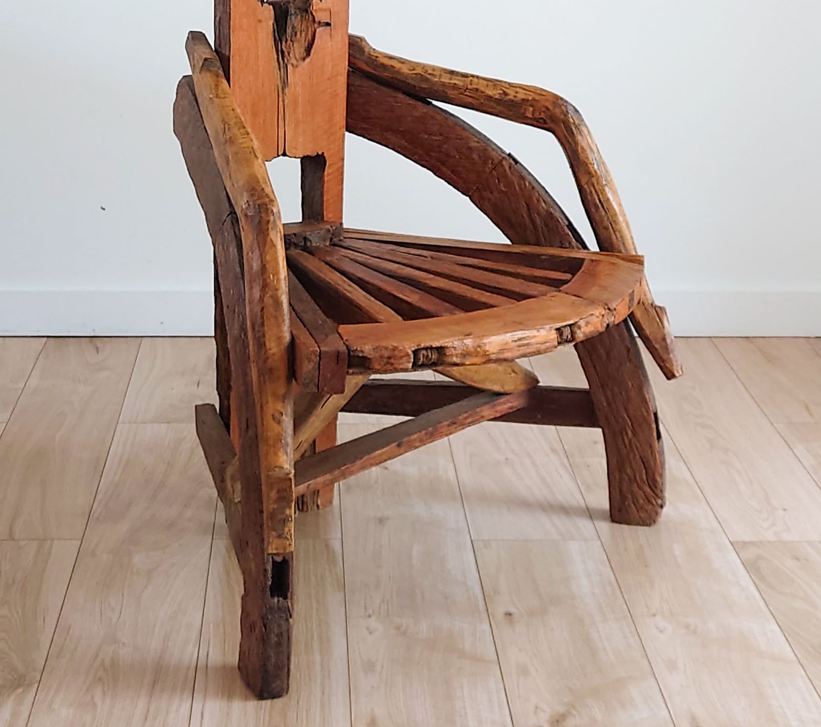 Antique Sculptural Olive Wood & Walnut Throne Chair French Folk Art photo furniture