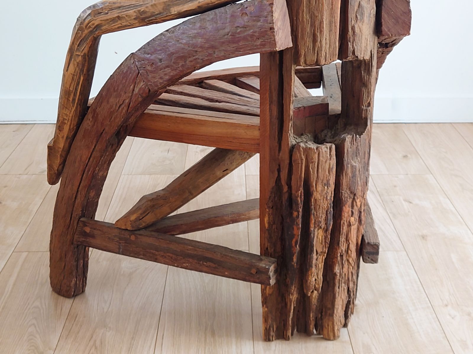 Antique Sculptural Olive Wood & Walnut Throne Chair French Folk Art photo vinterior