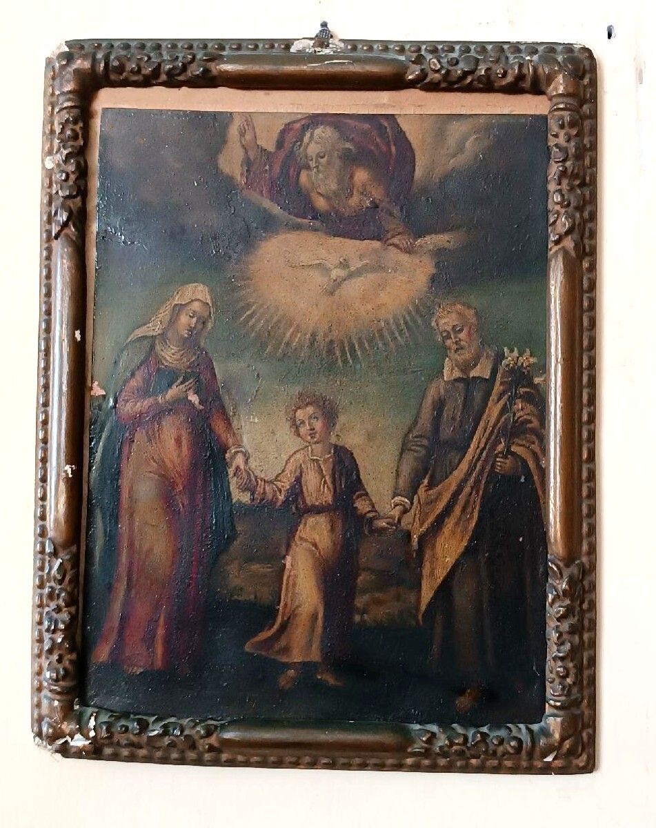 Antique Painting On Copper   Holy Family   18th Century photo furniture