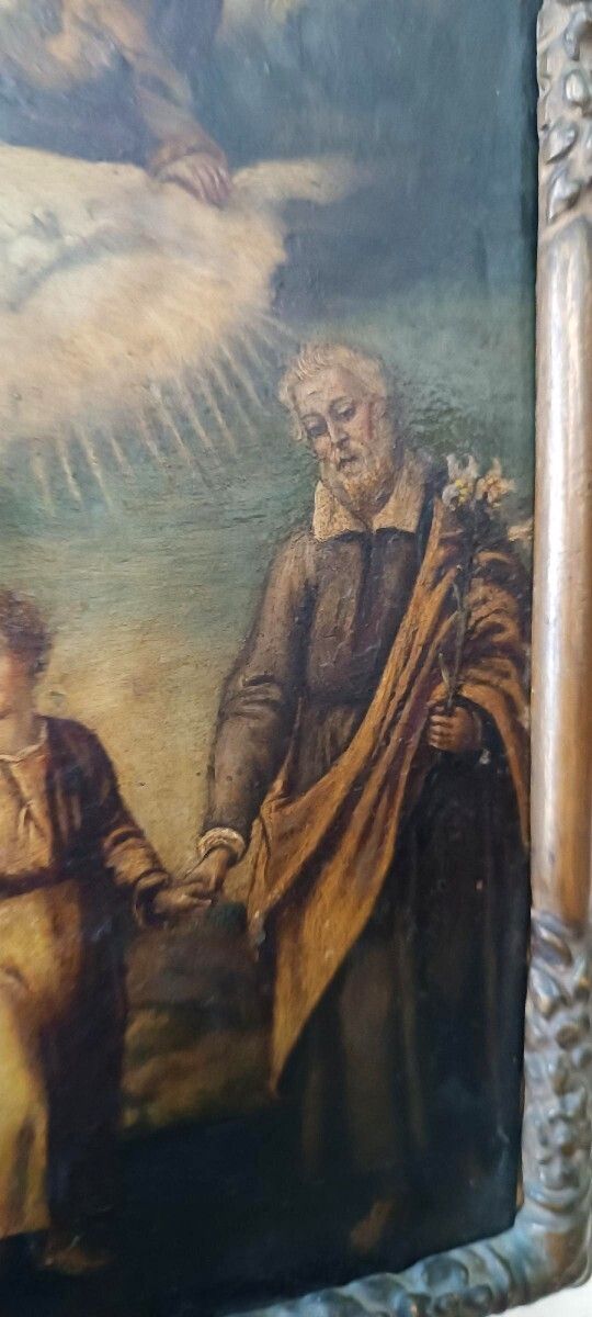 Antique Painting On Copper   Holy Family   18th Century photo vintage