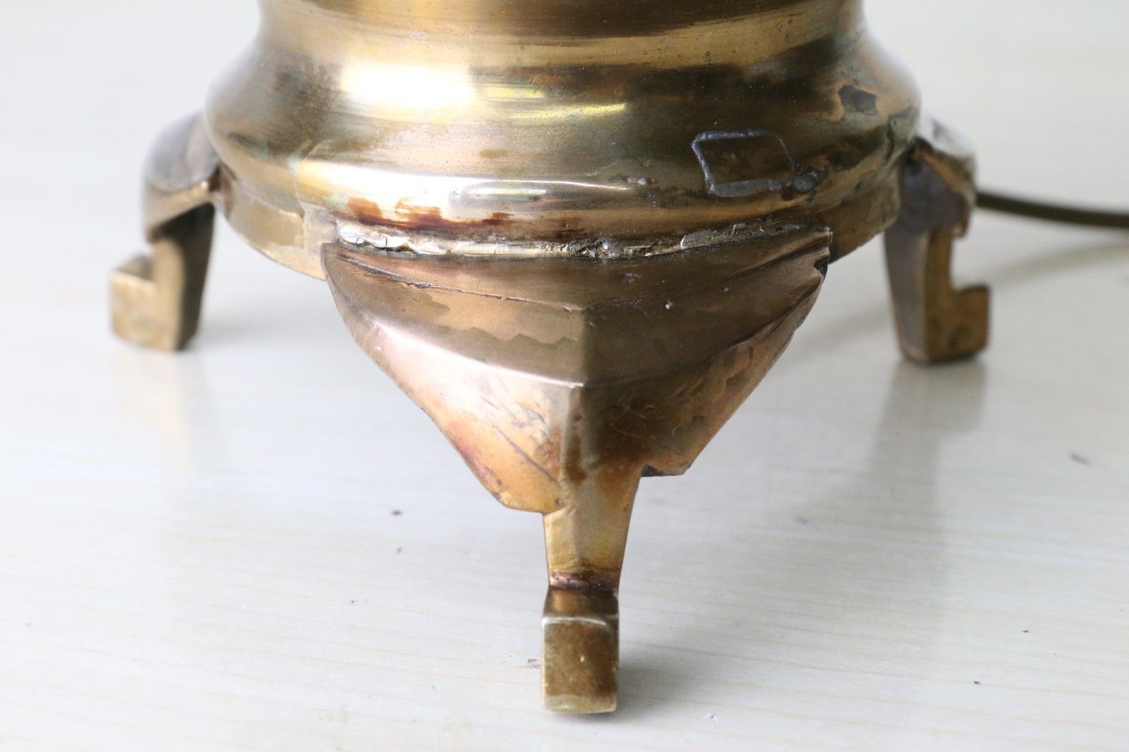Table Lamp Antique Japanese Lamp Bronzed Brass With High Relief Detailing photo vintage