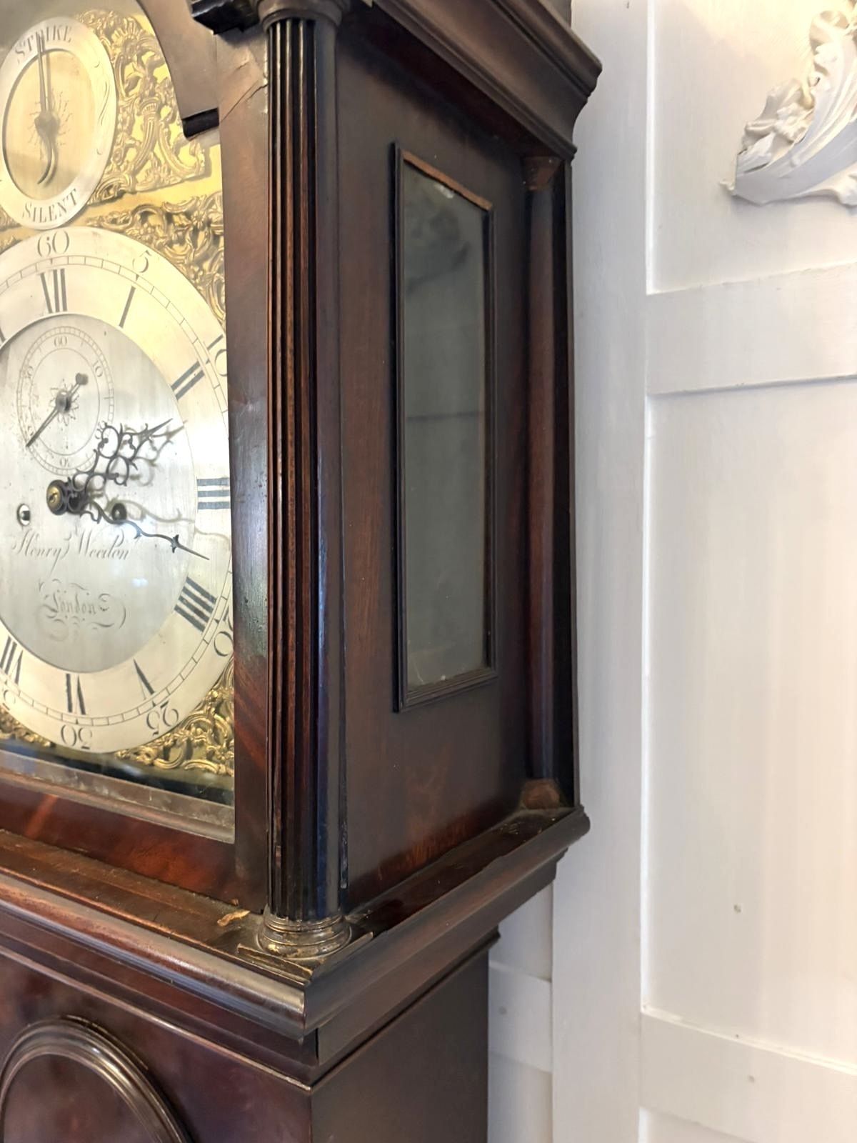 Antique 18th Century Mahogany 8 Day Strike Silent Longcase Clock Henry Weedon London photo furniture