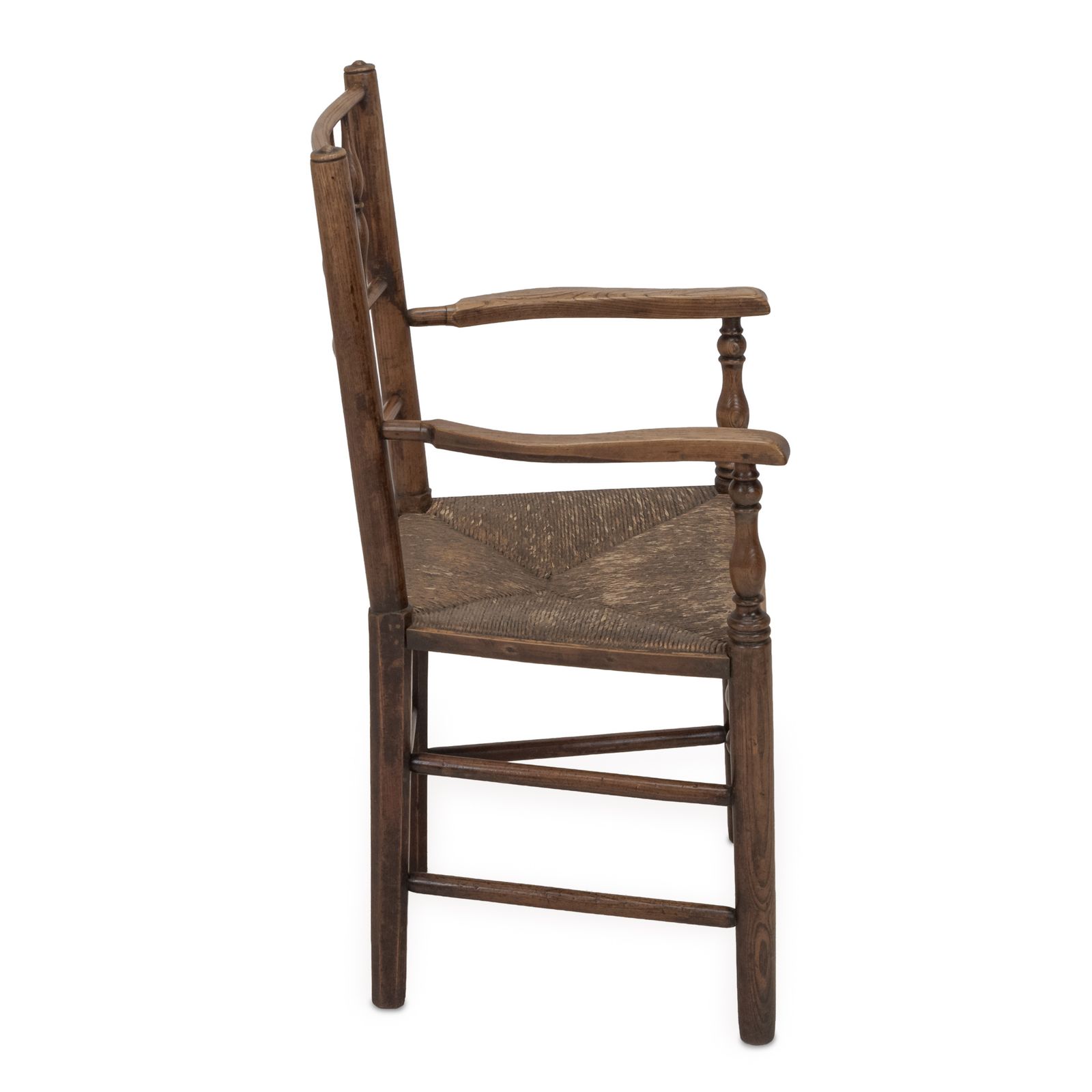 Exceptional Early 19th Century English Country Elm & Ash Rush Seated Armchair, C.1820–1840 photo vinterior