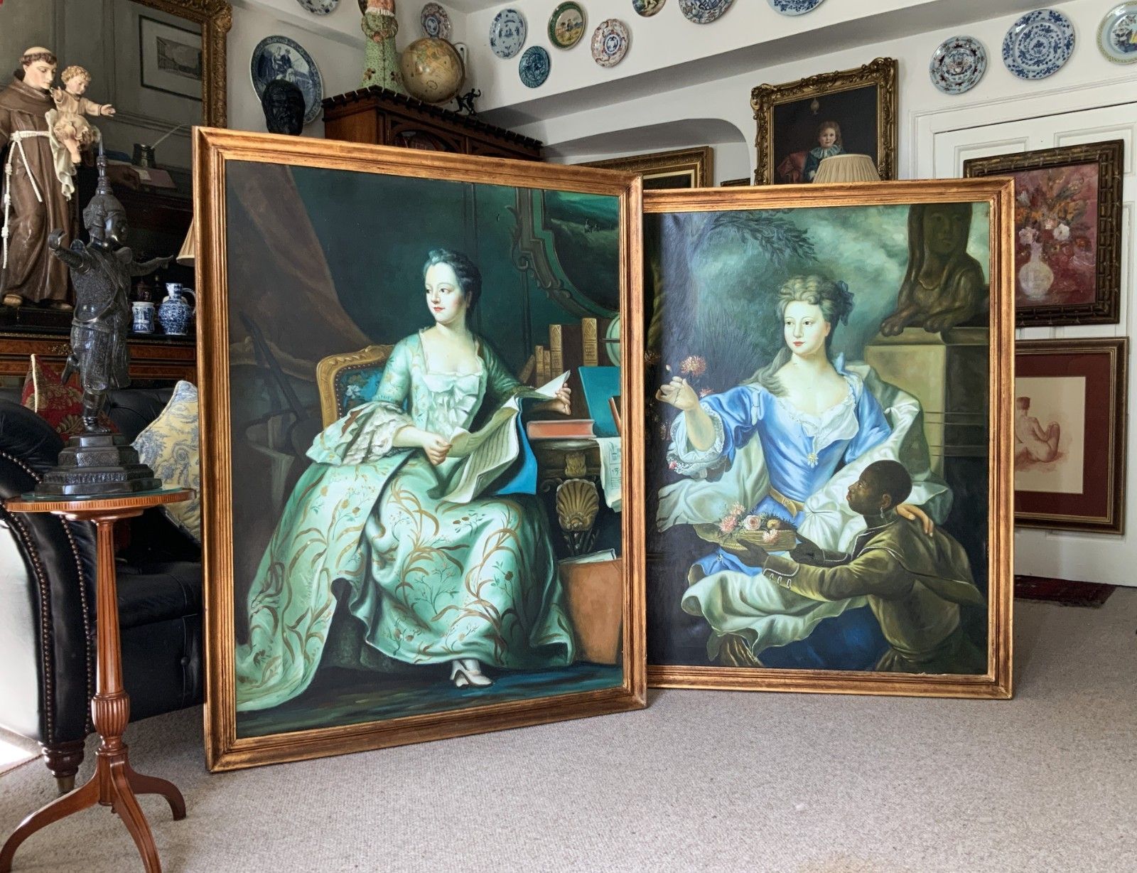 photo vinterior Large Magnificent Oil Portrait Painting 18thc Georgian Style Antique (2 Of 2)