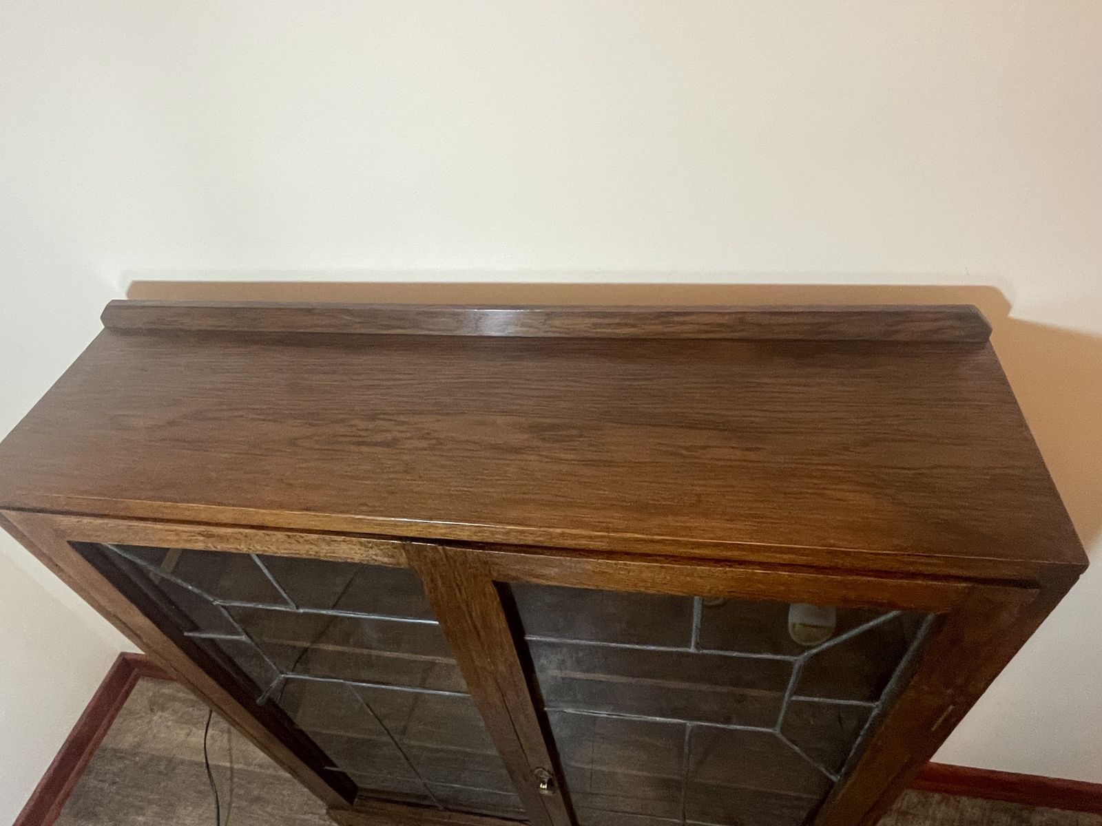 Vintage Oak Leaded Glass Bookcase / Display Cabinet photo for sale