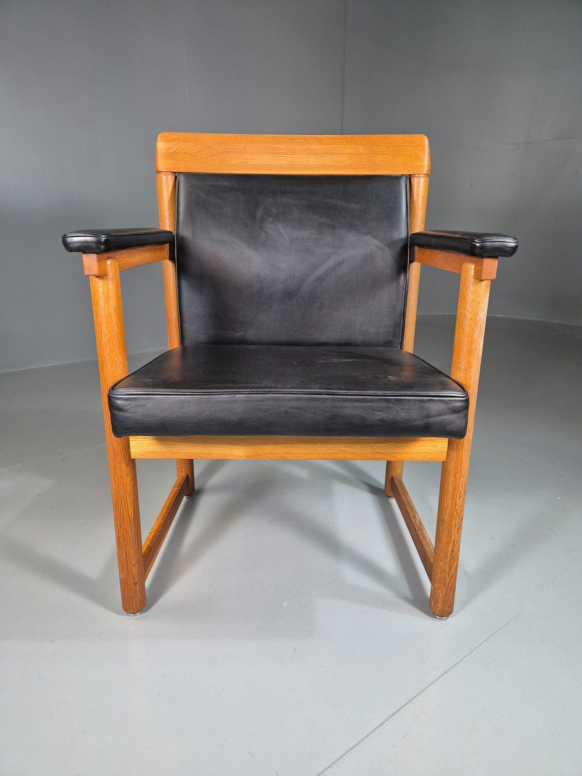 Vintage Mid Century Elbow Desk Chair Swedish 1960s Black Leather Retro Eb07001 photo Furniture