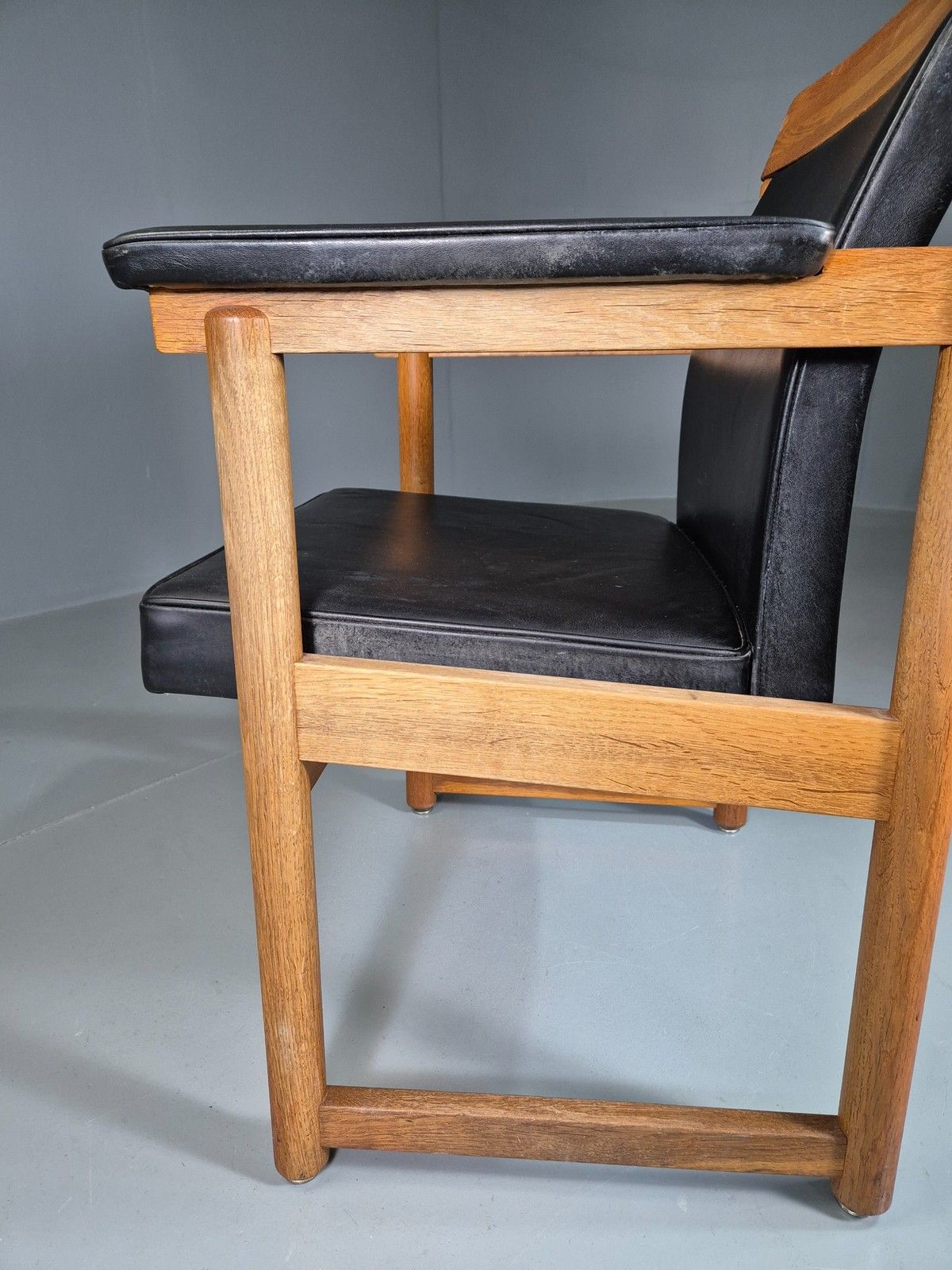 Furniture Vintage Mid Century Elbow Desk Chair Swedish 1960s Black Leather Retro Eb07001 photo
