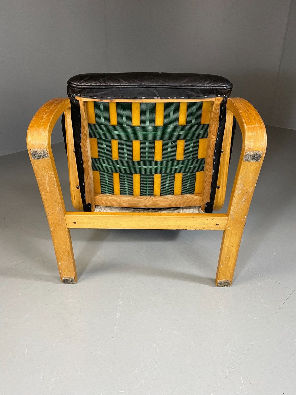 Vintage 70s Retro Lounge Chair Danish Black Leather Bentwood Mcm Eb06223 photo vinterior