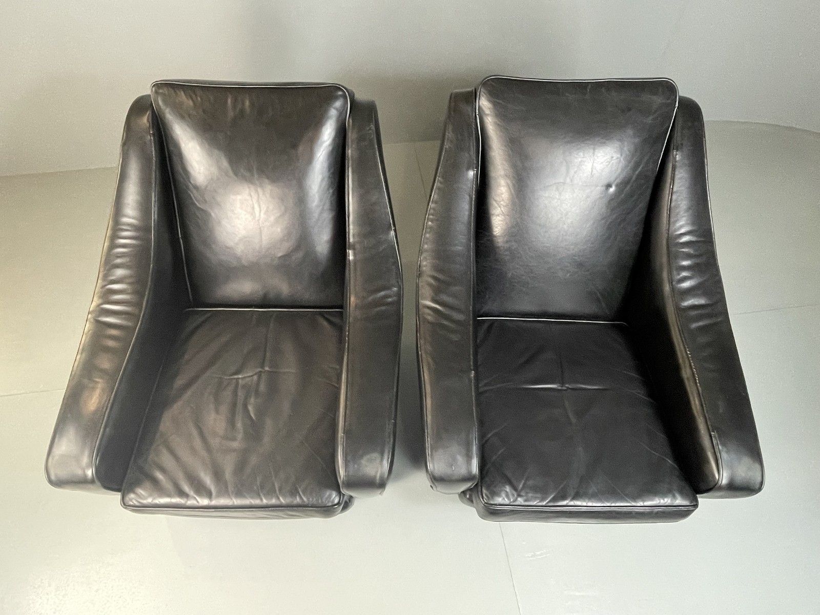 photo for sale 2 Vintage Mid Century Club Chairs Black Leather 1960s Retro Eb04799