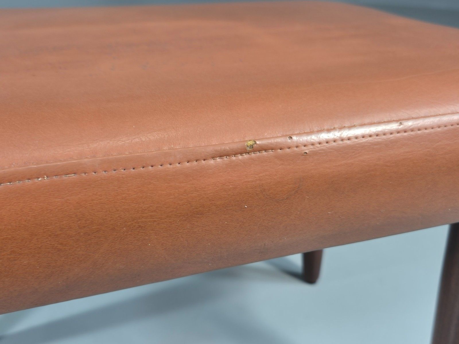 Vintage Danish Mid Century Footstool Teak Legs Brown Vinyl  1960s Retro Eb12023 photo buy