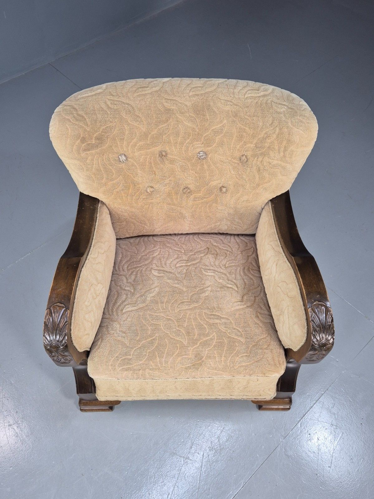 Antique Danish Art Deco Armchair Cream Moquette Beech Frame 1920s Eb02887 photo for sale