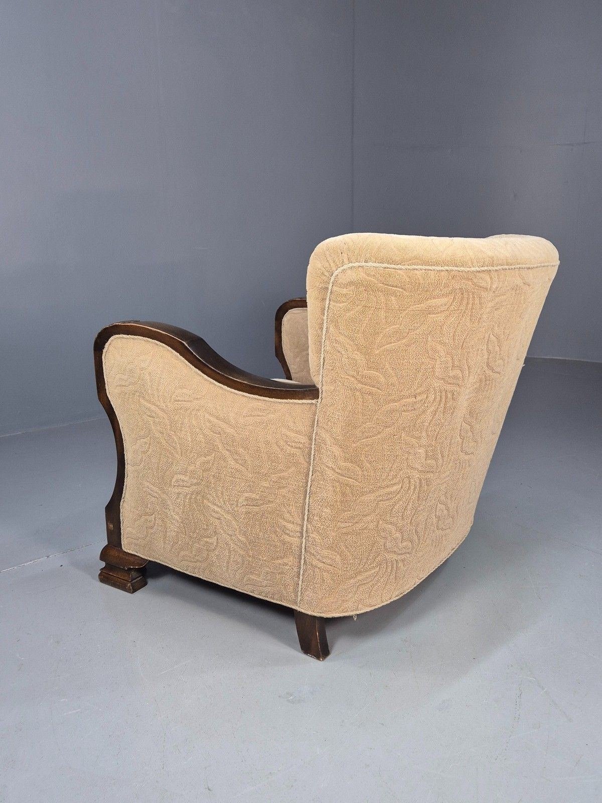 275.0 Antique Danish Art Deco Armchair Cream Moquette Beech Frame 1920s Eb02887 photo