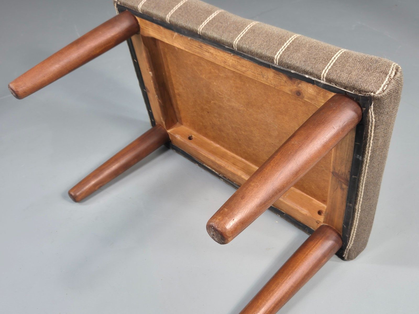 photo for sale Vintage Mid Century Danish Footstool  Taupe Stripe Teak Legs Retro 1960s Eb12024