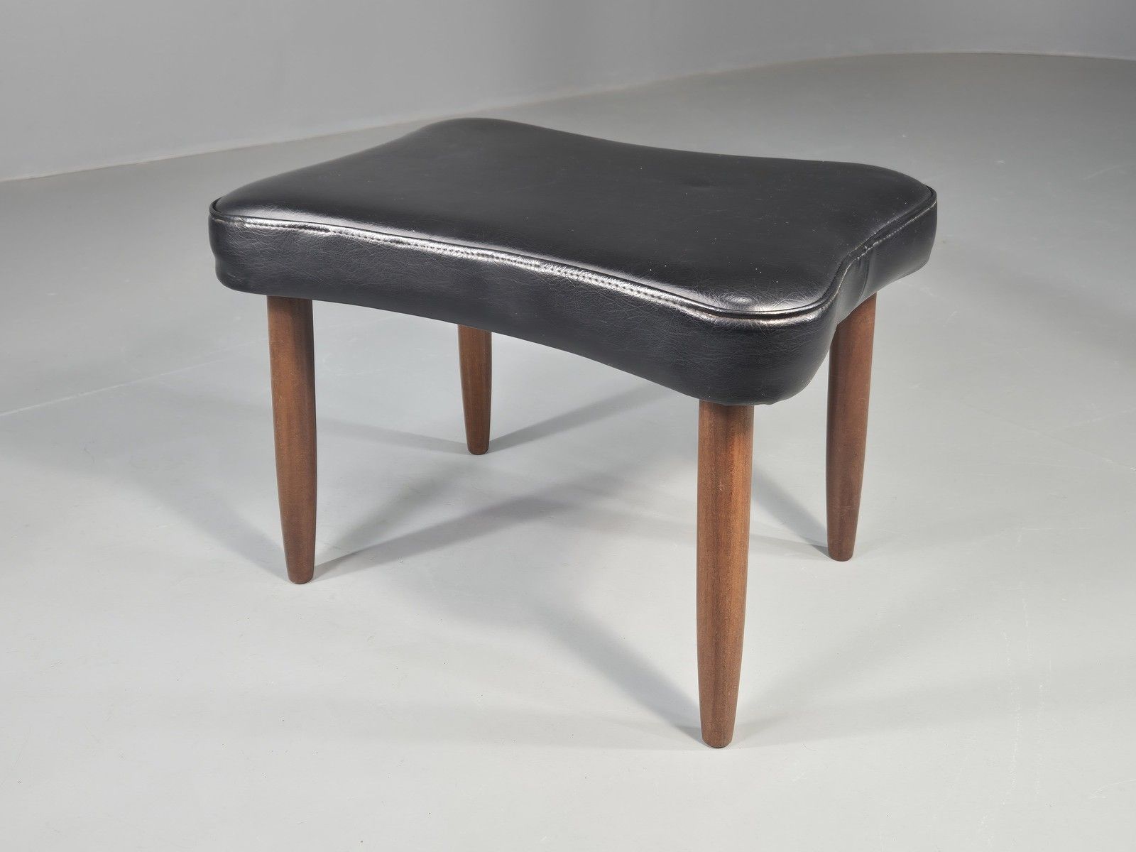 Vintage Mid Century Danish Footstool Black Vinyl Teak Legs 1960s Retro Eb12025 photo Furniture