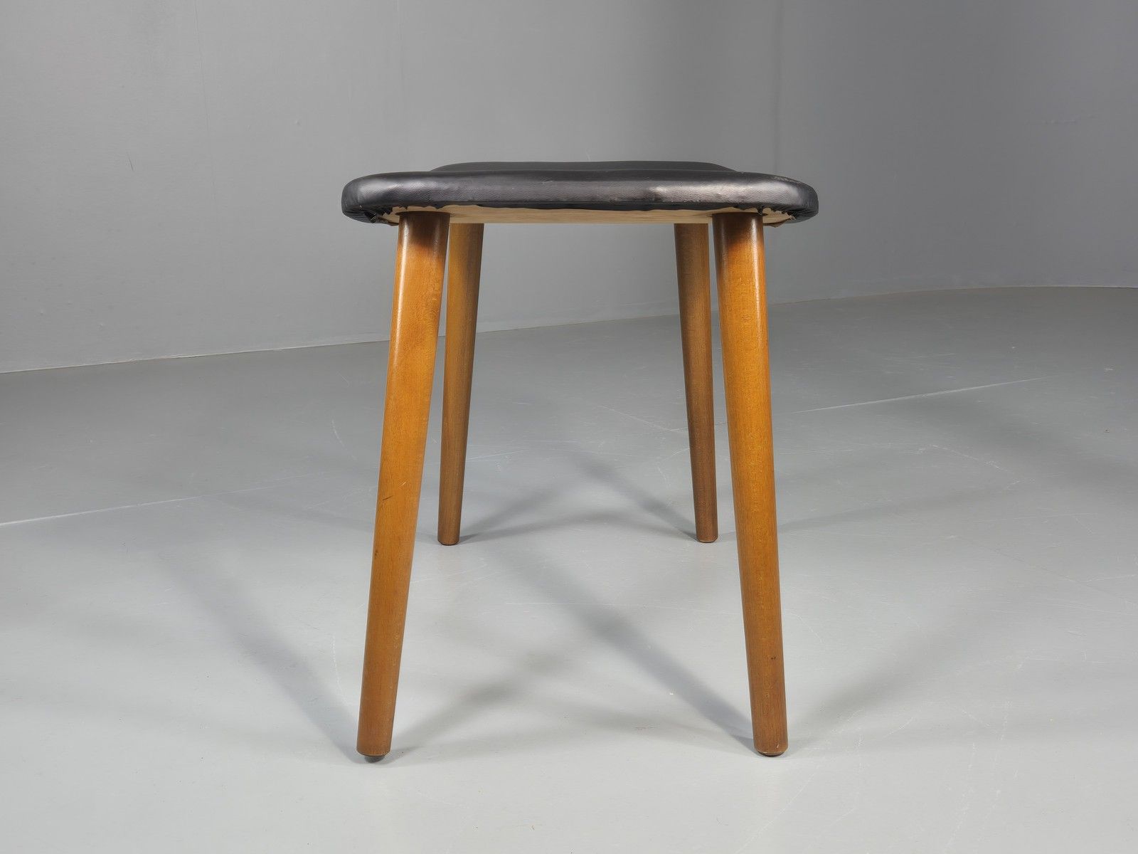 Vintage Mid Century Danish Footstool Black Vinyl Curved Form Eb12026 photo Furniture