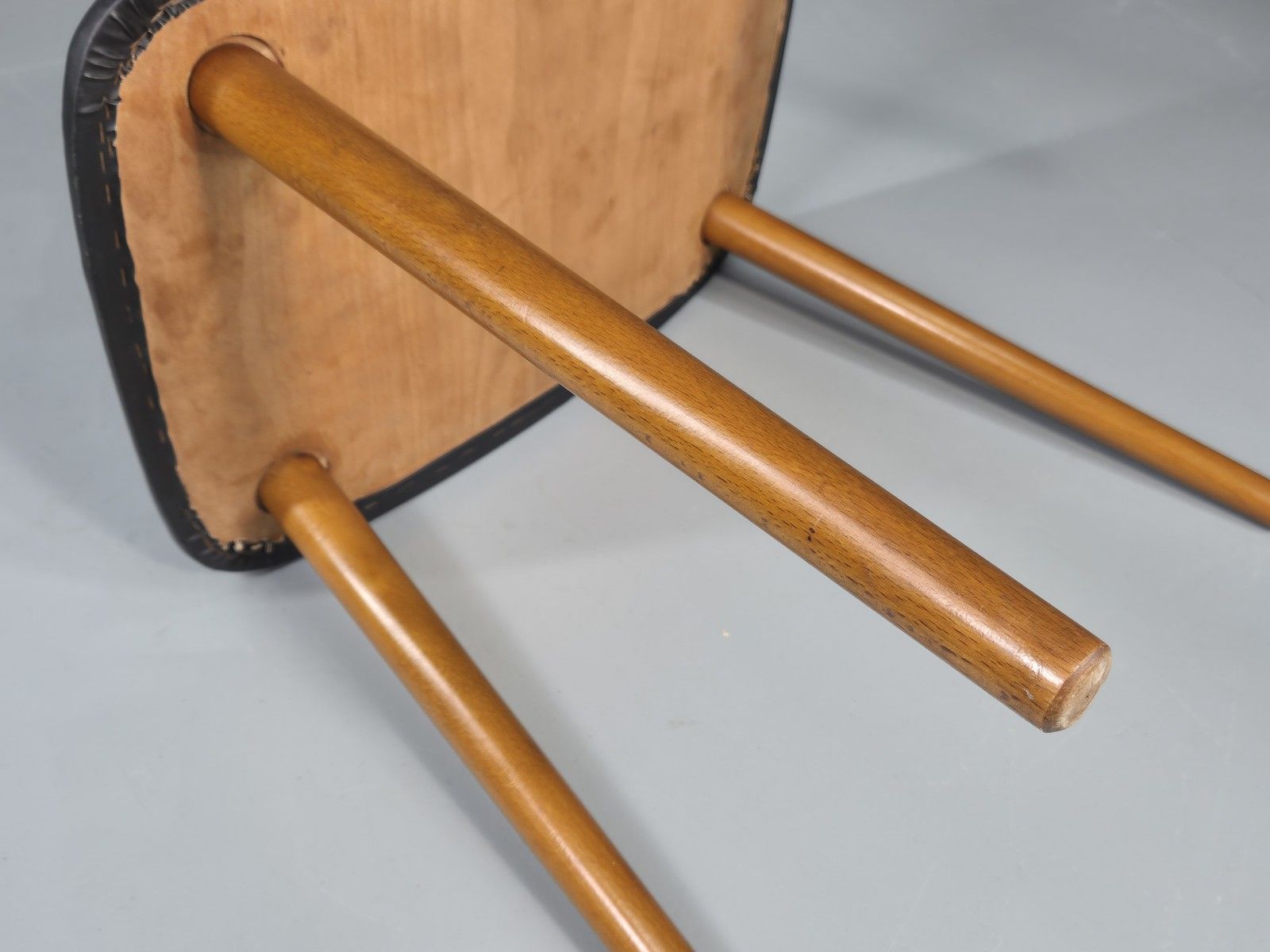 photo for sale Vintage Mid Century Danish Footstool Black Vinyl Curved Form Eb12026