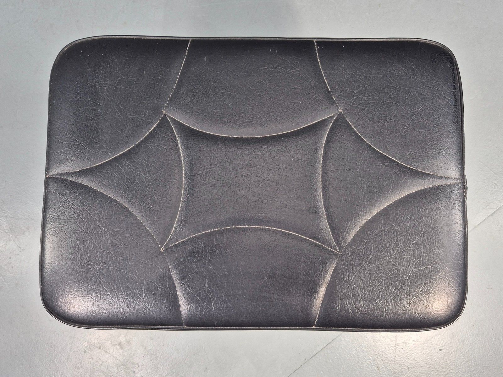 Vintage Mid Century Footstool Danish Black Vinyl Teak Legs Stitch Detail Eb12031 photo Furniture