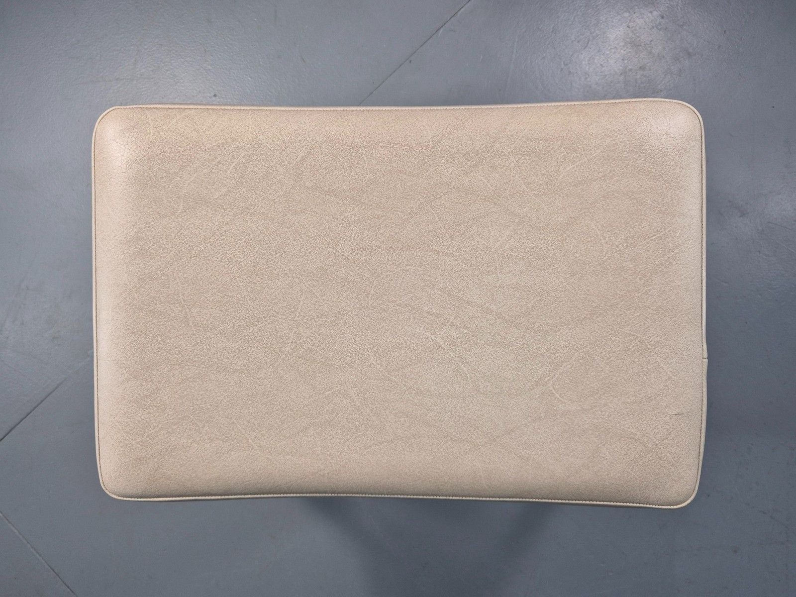 Vintage Mid Century Footstool Danish Cream Vinyl Beech Legs 1960s Retro 12052 photo buy