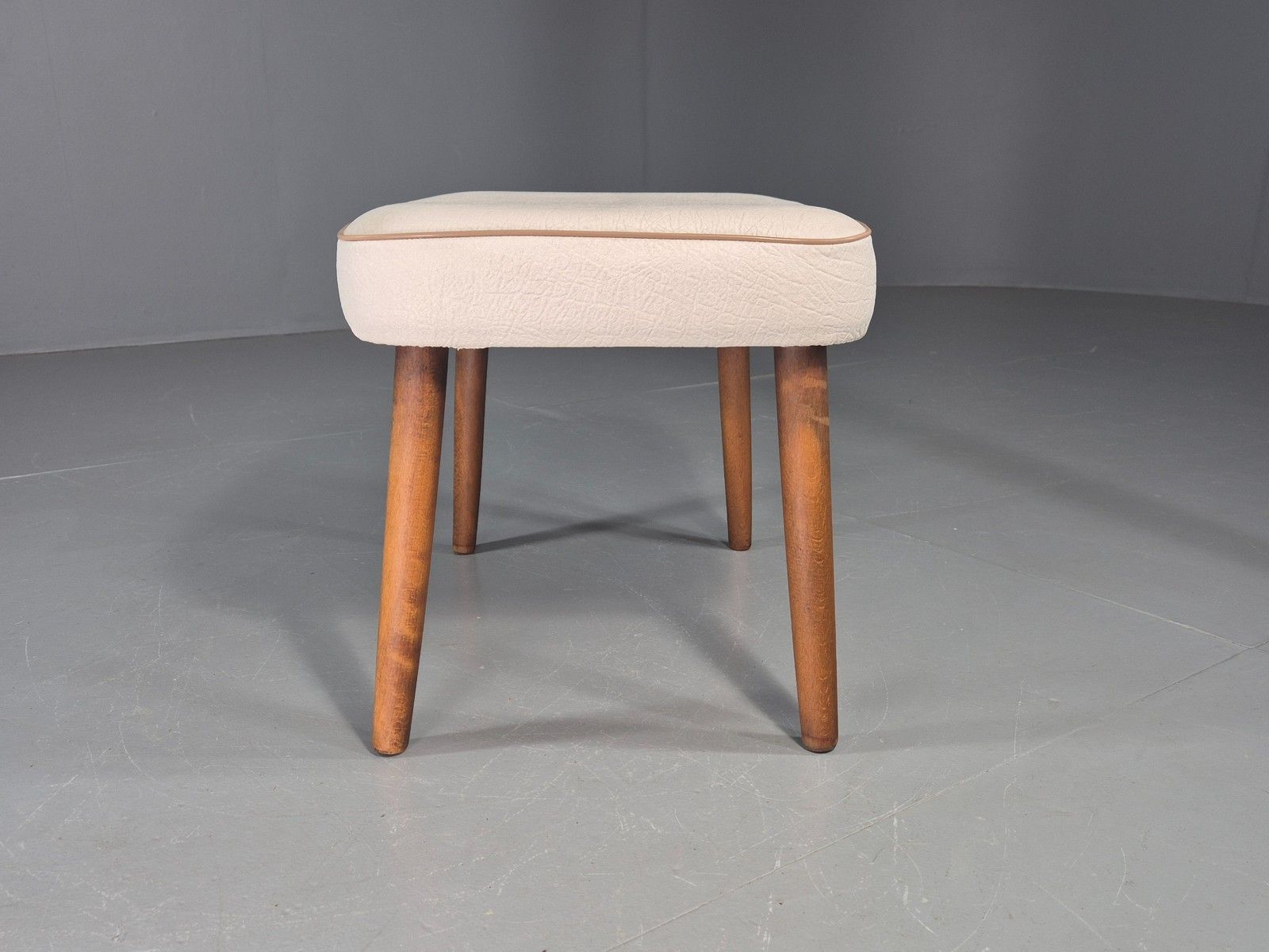 Vintage Mid Century Footstool Danish Cream Vinyl Retro 1960s Eb12054 photo for sale