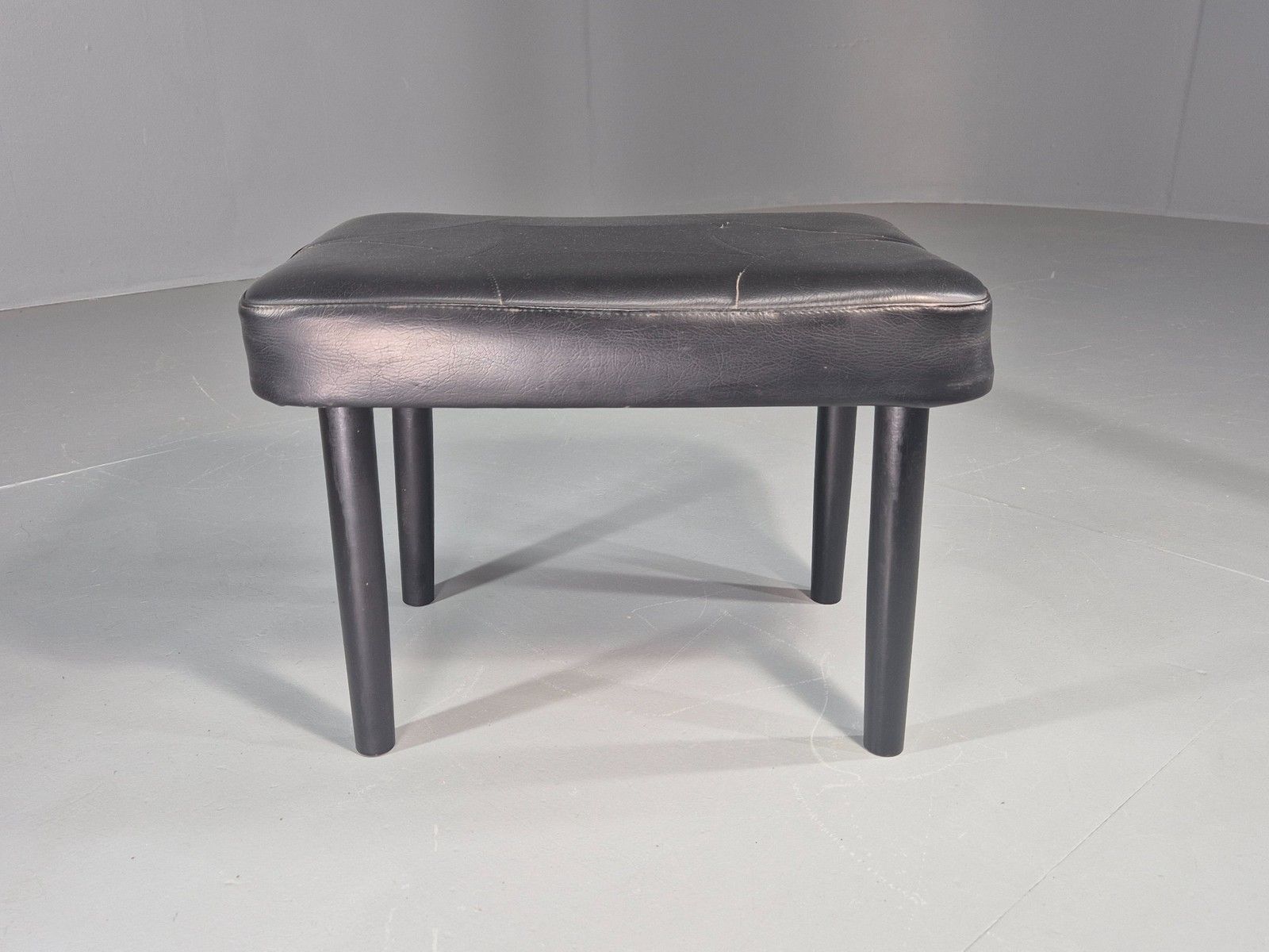 Vintage Mid Century Danish Black Vinyl Footstool Retro 1960s Eb12056 photo furniture