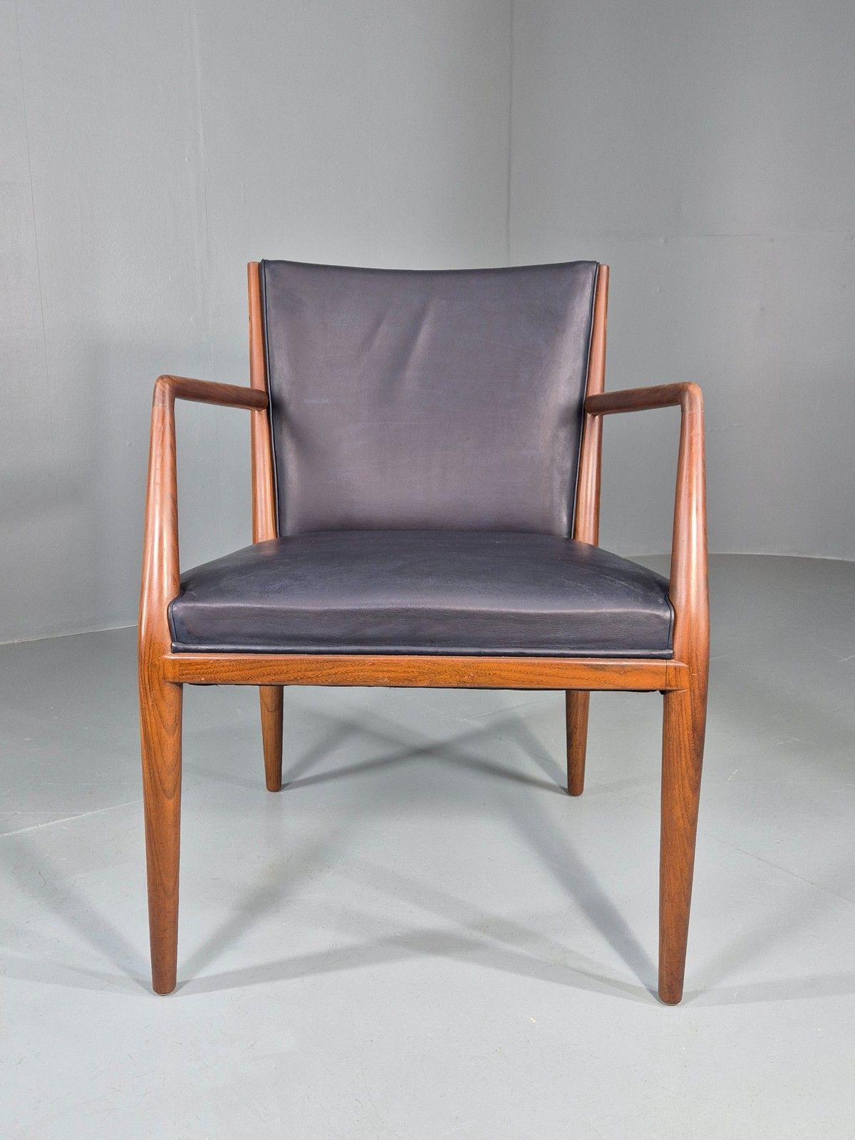 Vintage Mid Century Teak Armchair Blue Leather 1960s Retro Eb11894 photo Furniture
