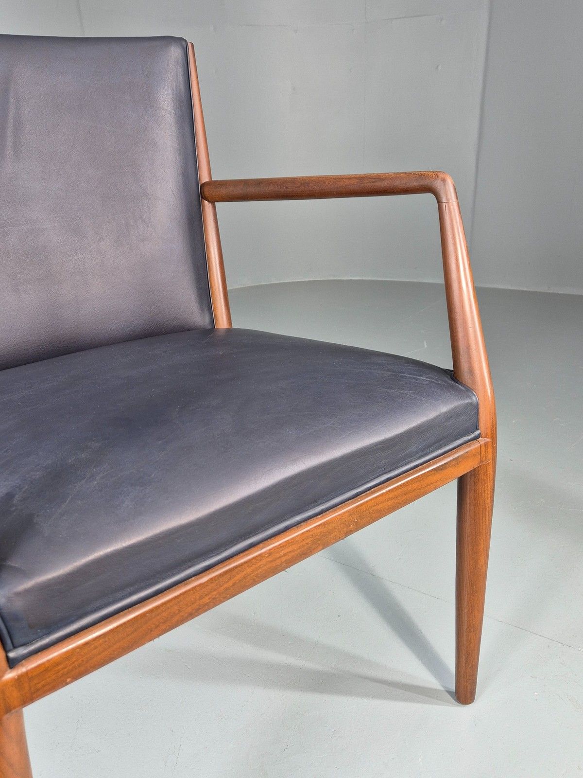 Vintage Mid Century Teak Armchair Blue Leather 1960s Retro Eb11894 photo 375.0