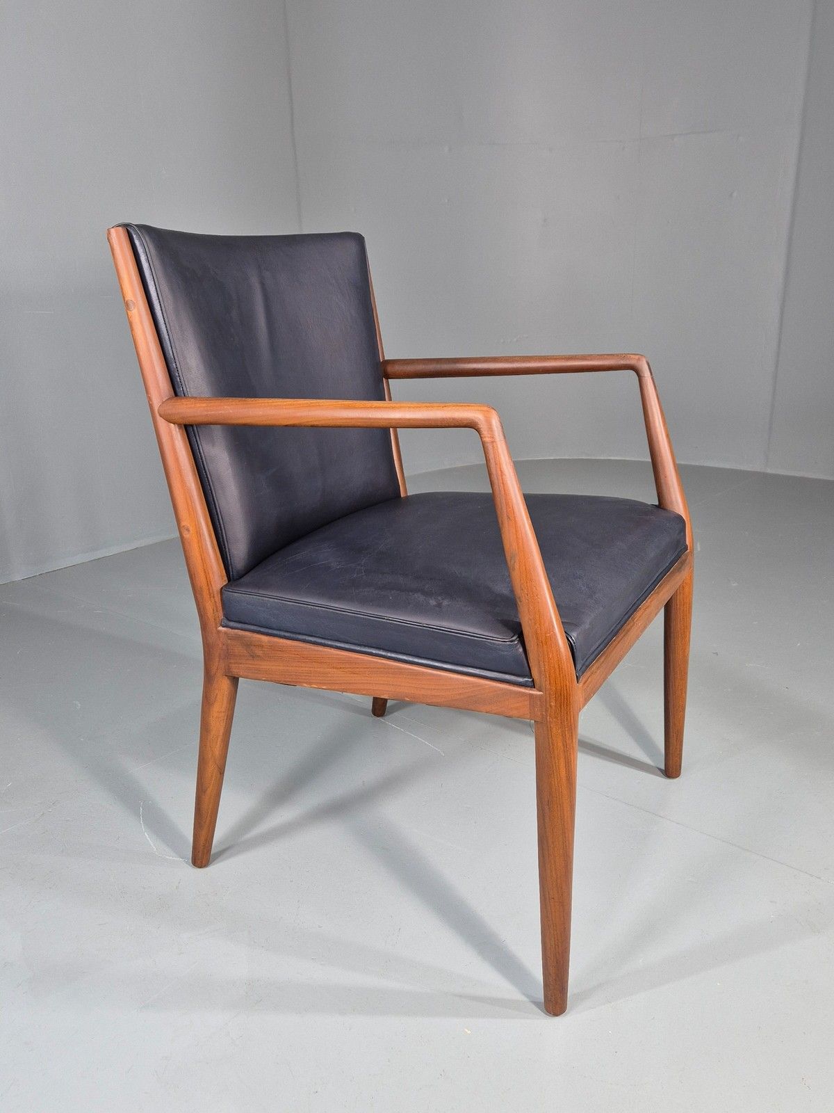 Vintage Mid Century Teak Armchair Blue Leather 1960s Retro Eb11894 photo buy