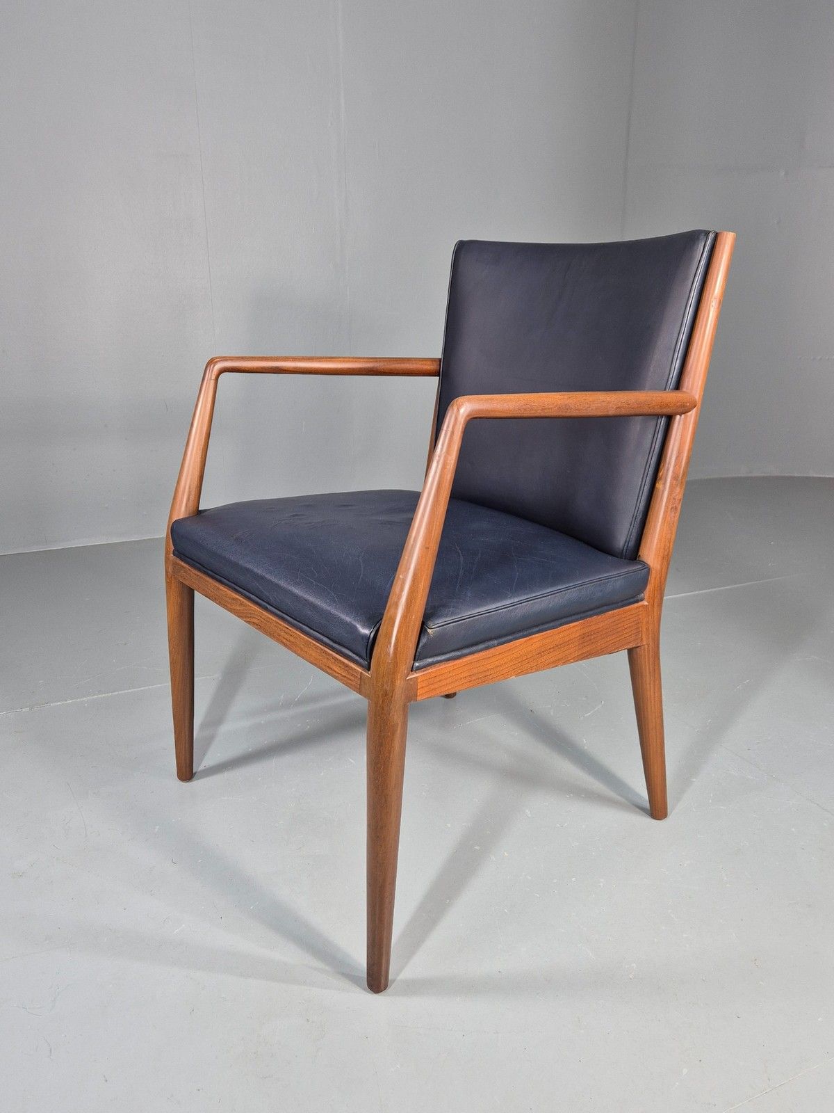 Vintage Mid Century Teak Armchair Blue Leather 1960s Retro Eb11895