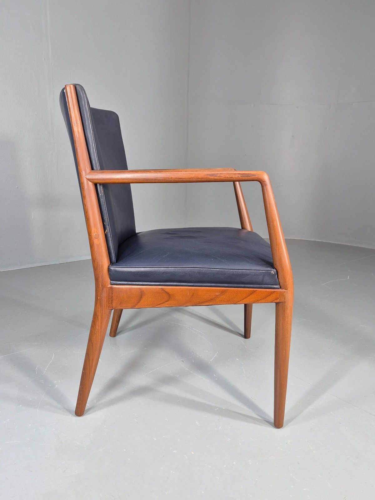 Vintage Mid Century Teak Armchair Blue Leather 1960s Retro Eb11895 photo vintage