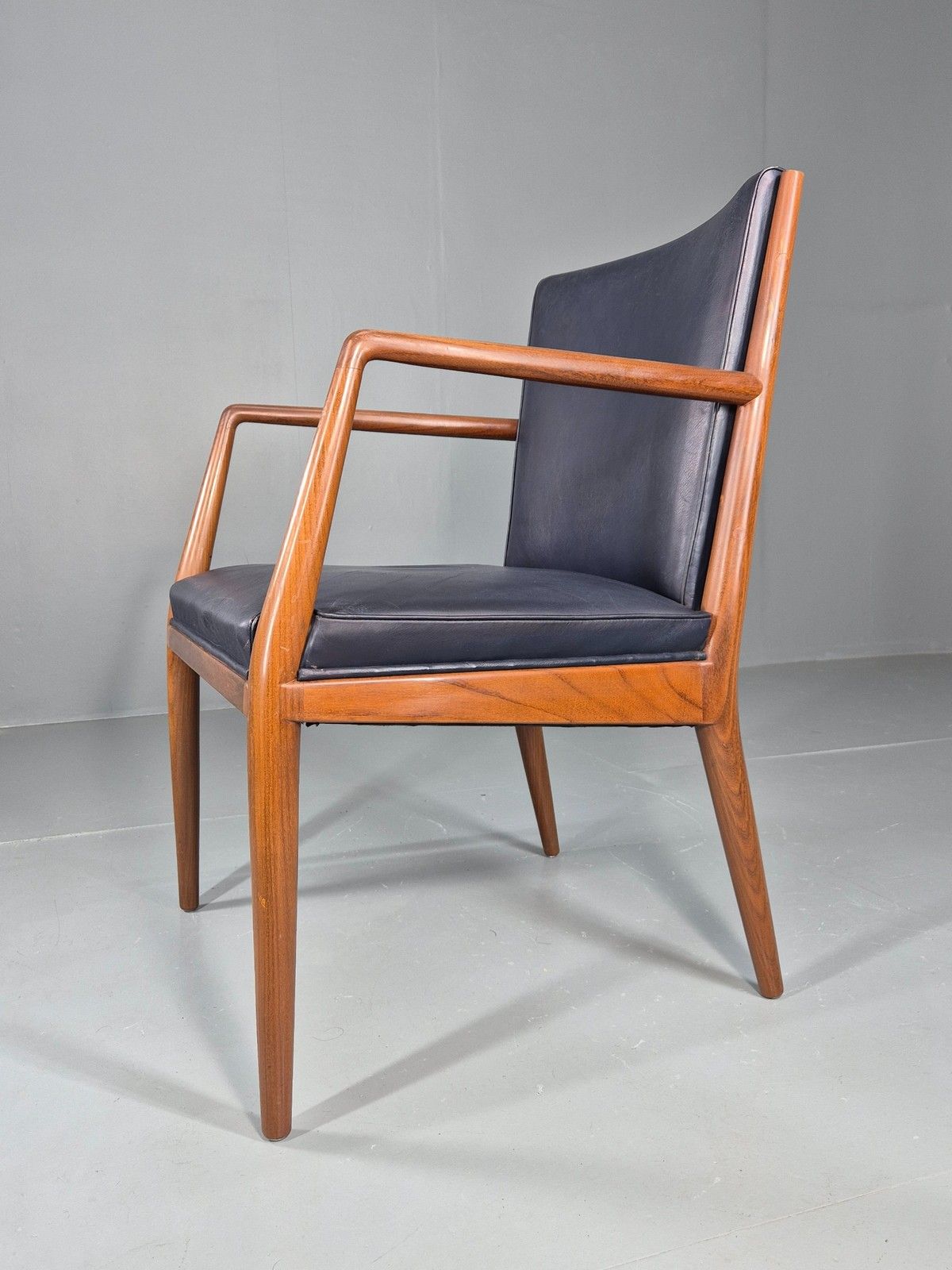 Vintage Mid Century Teak Armchair Blue Leather 1960s Retro  Eb11896 photo furniture