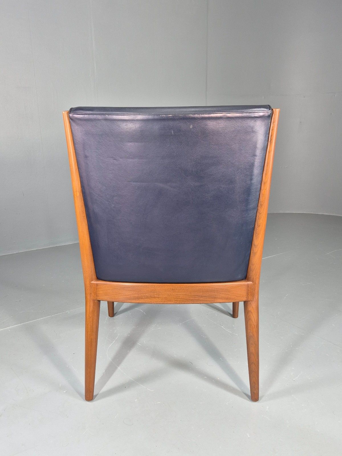 Furniture Vintage Mid Century Teak Armchair Blue Leather 1960s Retro Eb11897 photo