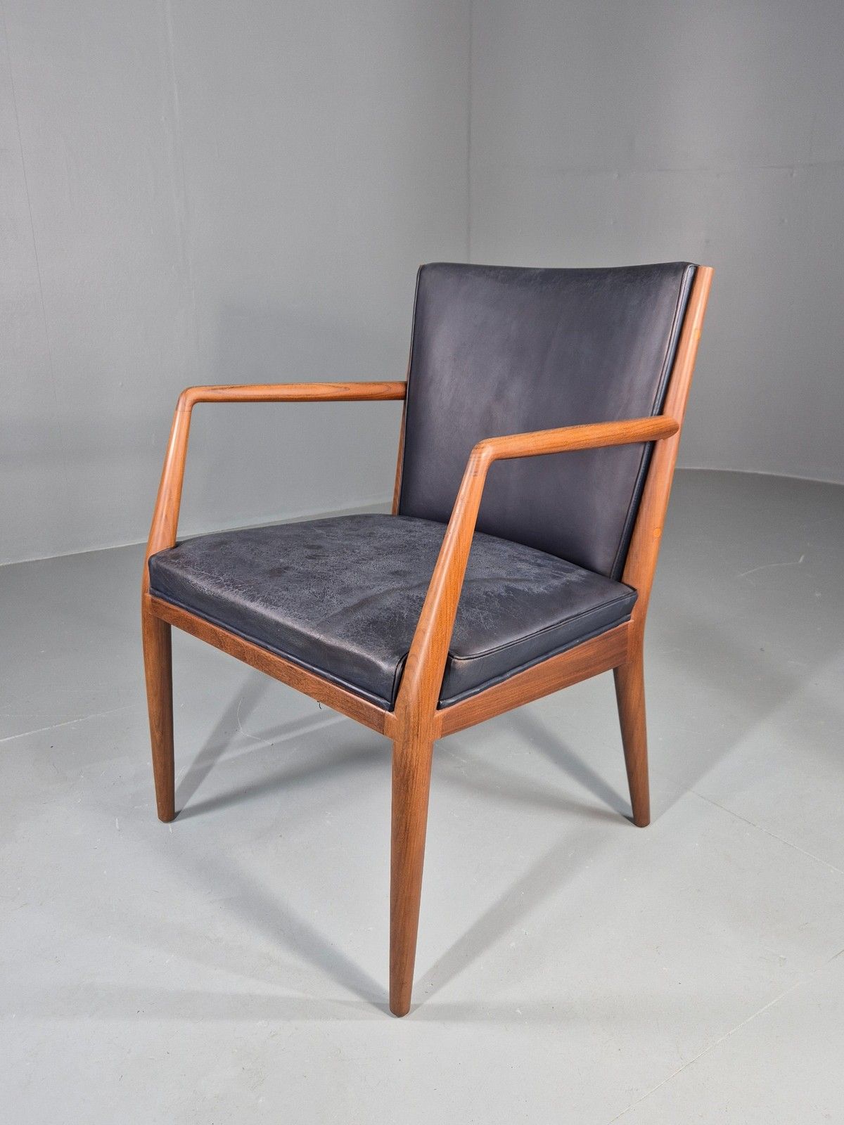 Vintage Mid Century Teak Armchair Blue Leather 1960s Retro Eb11898