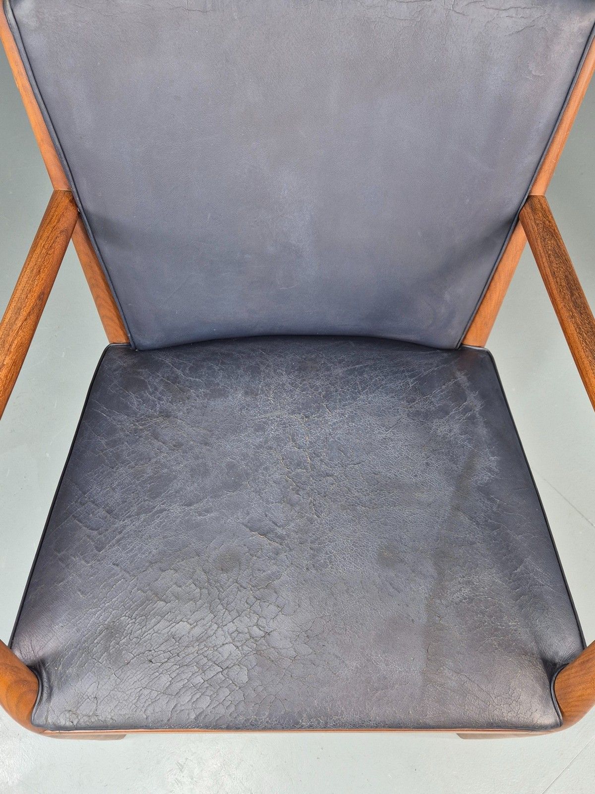 Vintage Mid Century Teak Armchair Blue Leather 1960s Retro Eb11898 photo 375.0